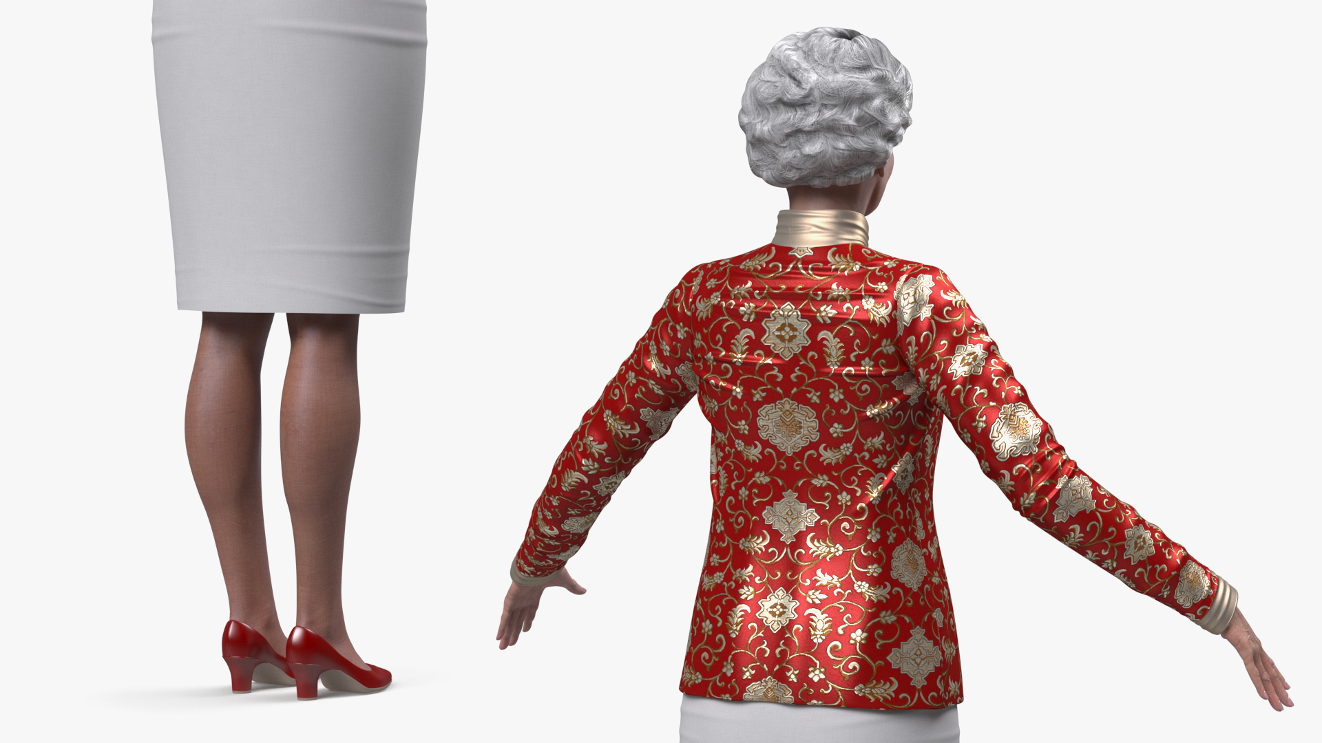 3D Korean Old Lady Traditional Outfit A-Pose