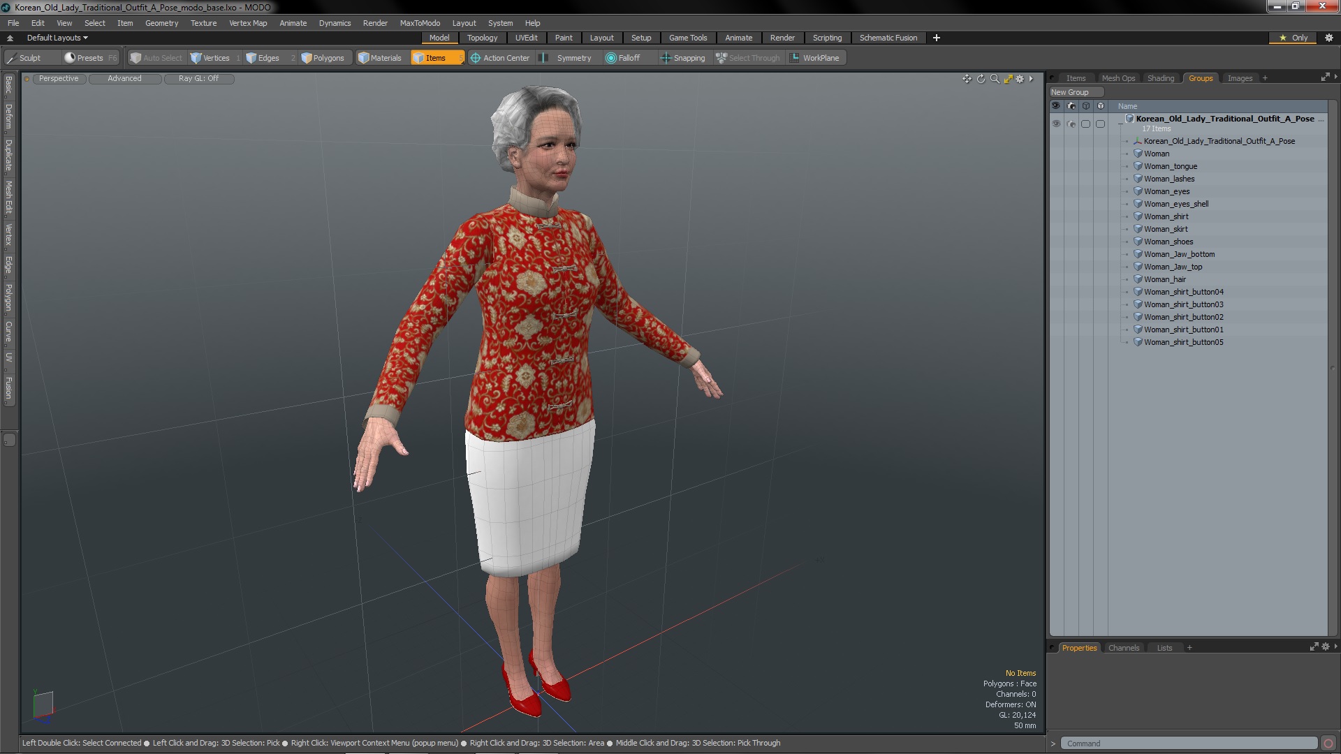 3D Korean Old Lady Traditional Outfit A-Pose