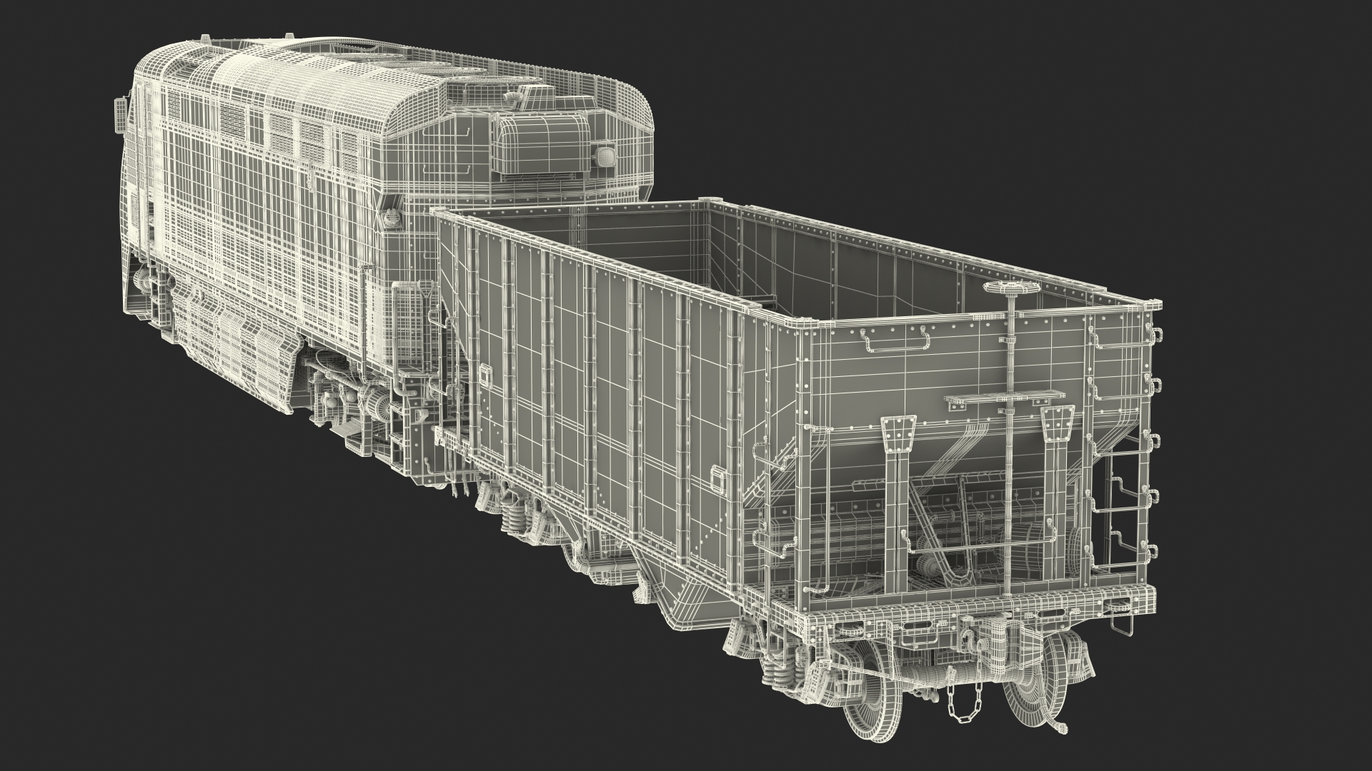 3D model Diesel Electric Locomotive with Hopper Car Generic
