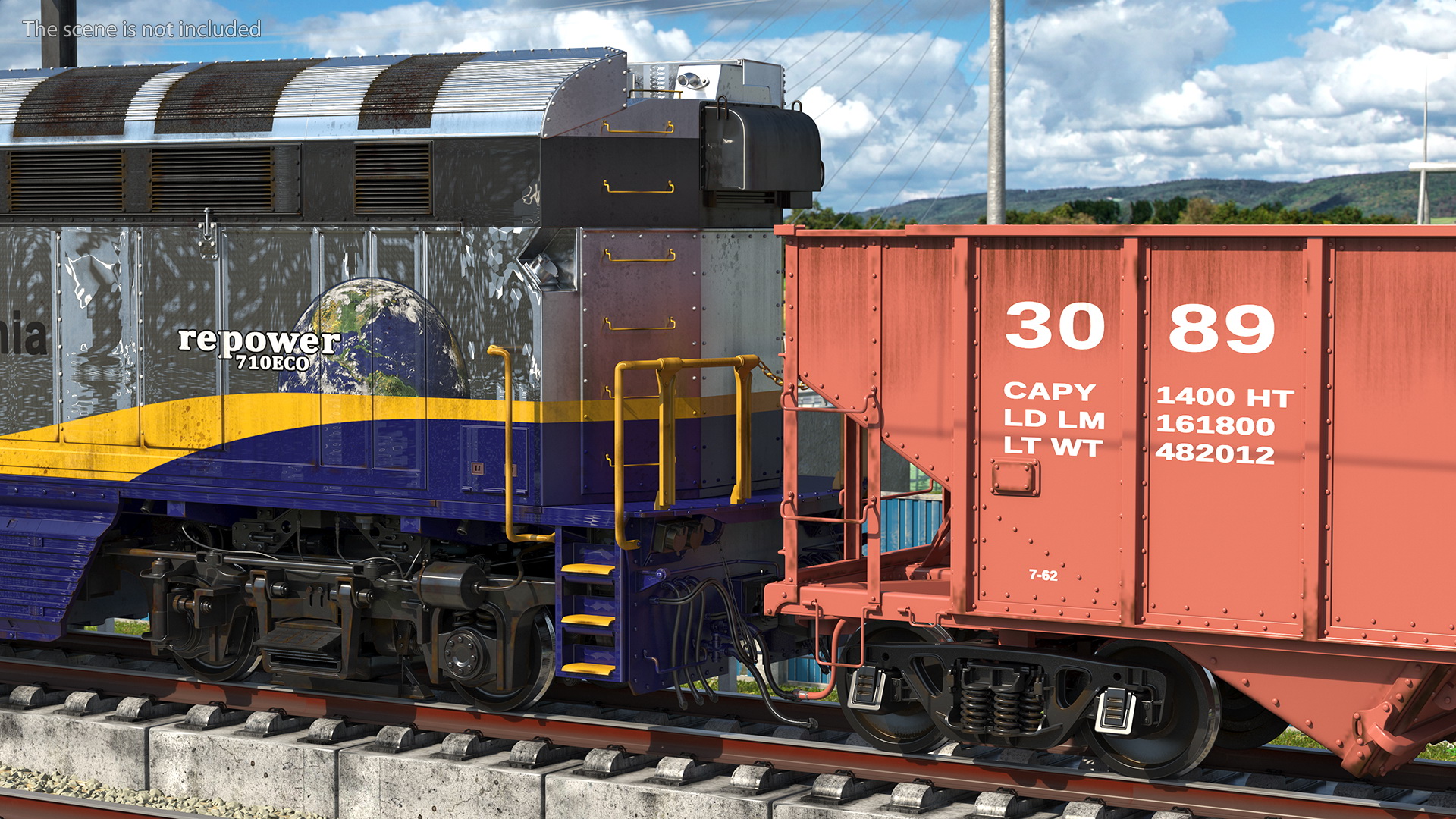 3D model Diesel Electric Locomotive with Hopper Car Generic
