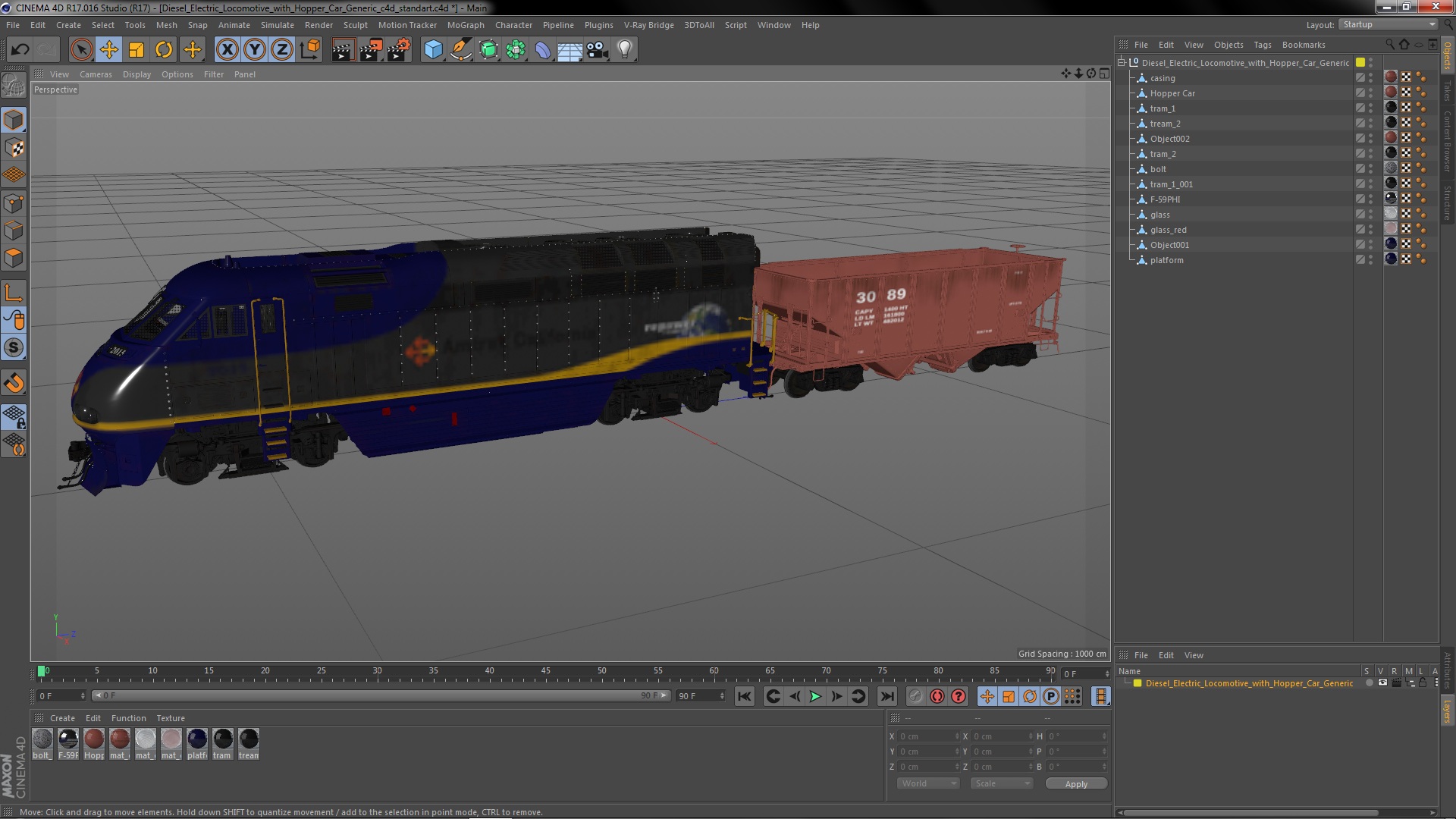 3D model Diesel Electric Locomotive with Hopper Car Generic