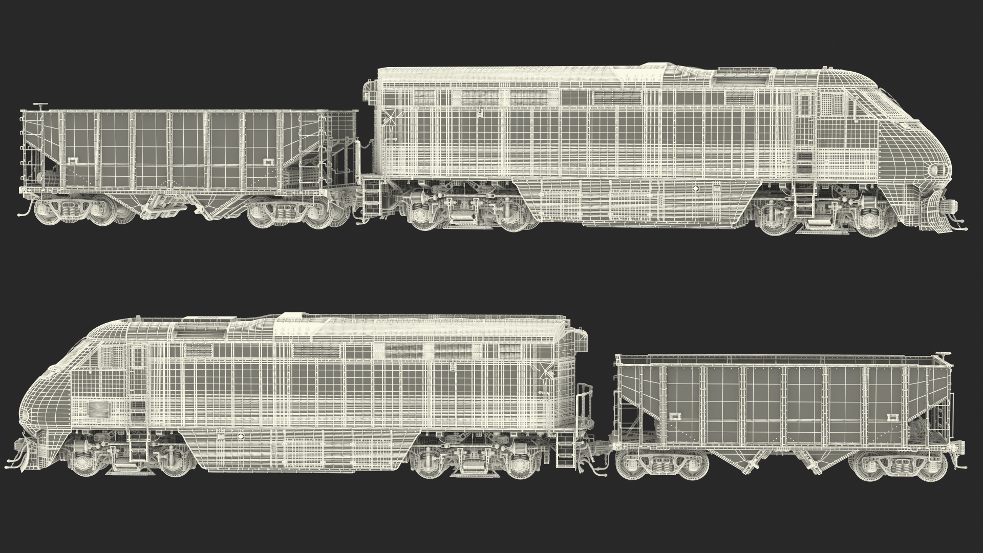 3D model Diesel Electric Locomotive with Hopper Car Generic