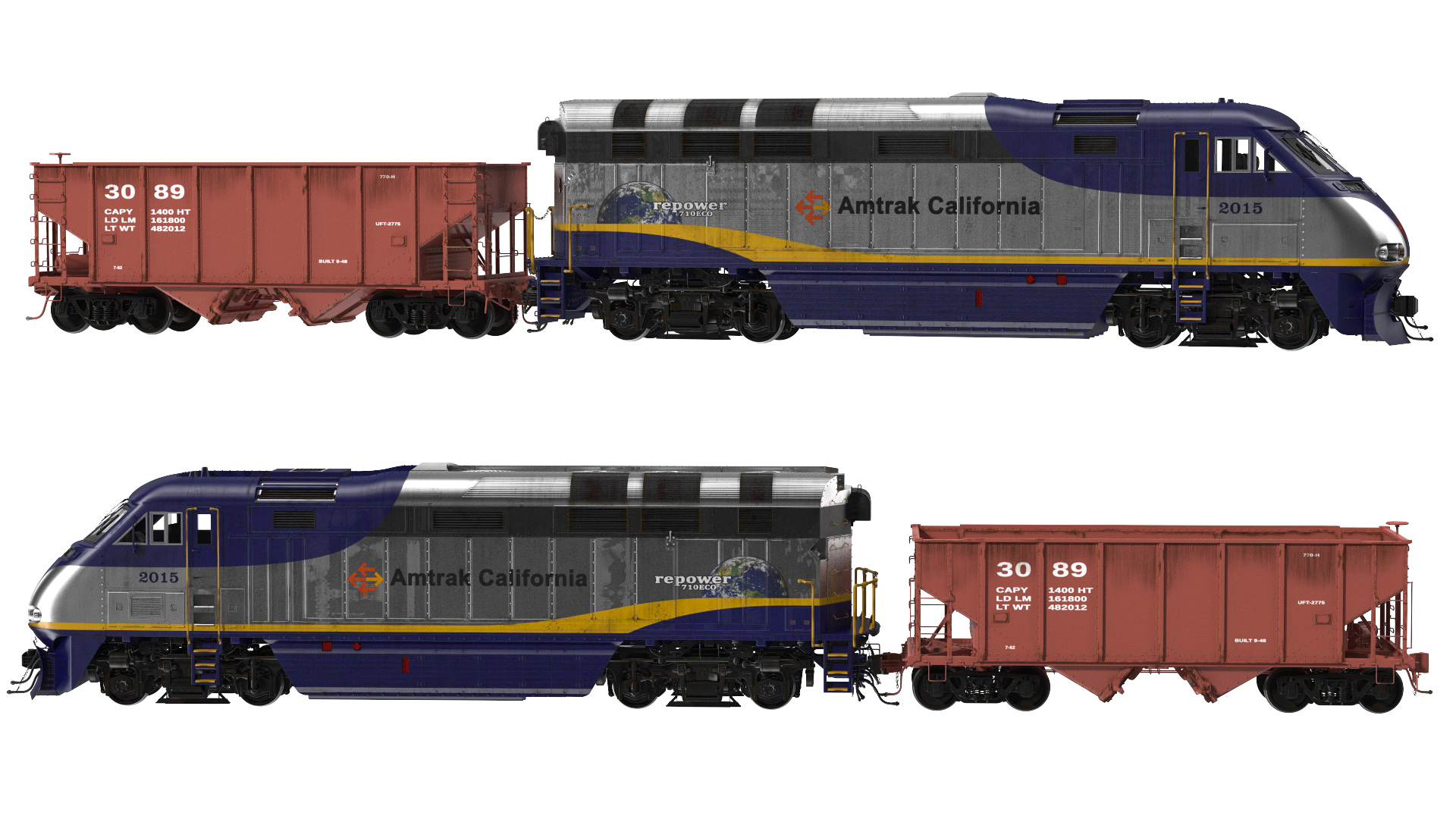 3D model Diesel Electric Locomotive with Hopper Car Generic