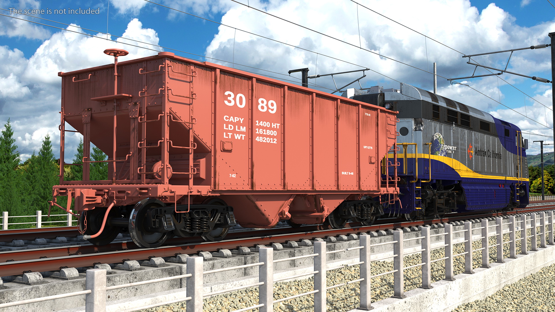 3D model Diesel Electric Locomotive with Hopper Car Generic