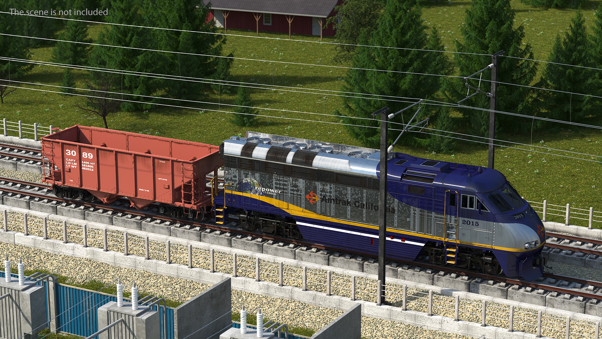3D model Diesel Electric Locomotive with Hopper Car Generic