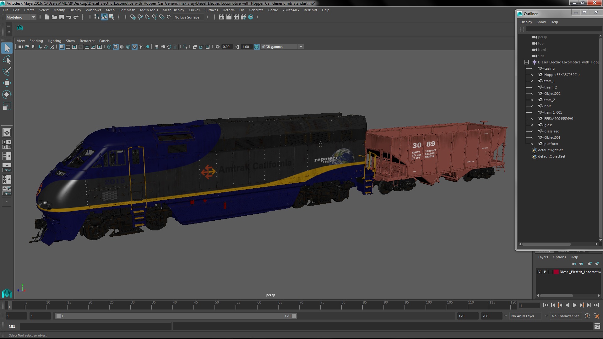 3D model Diesel Electric Locomotive with Hopper Car Generic