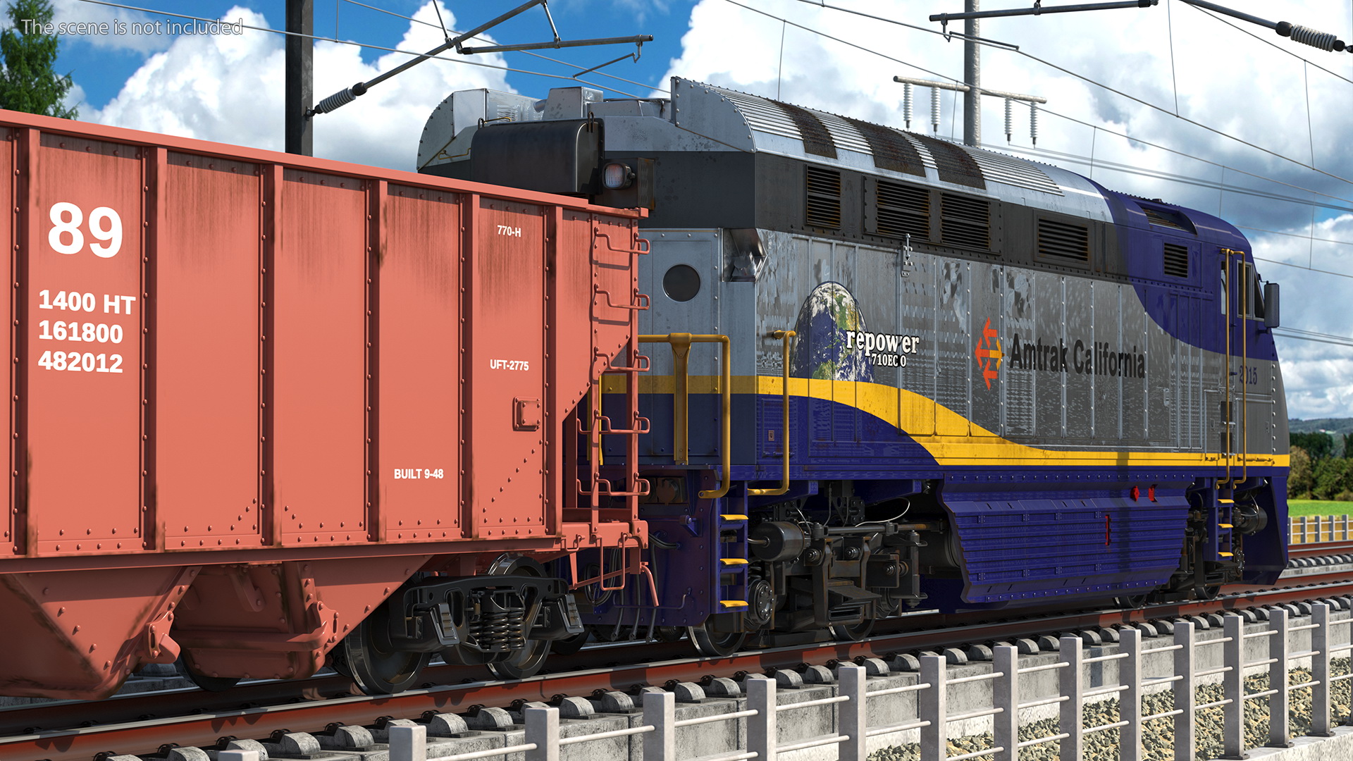 3D model Diesel Electric Locomotive with Hopper Car Generic