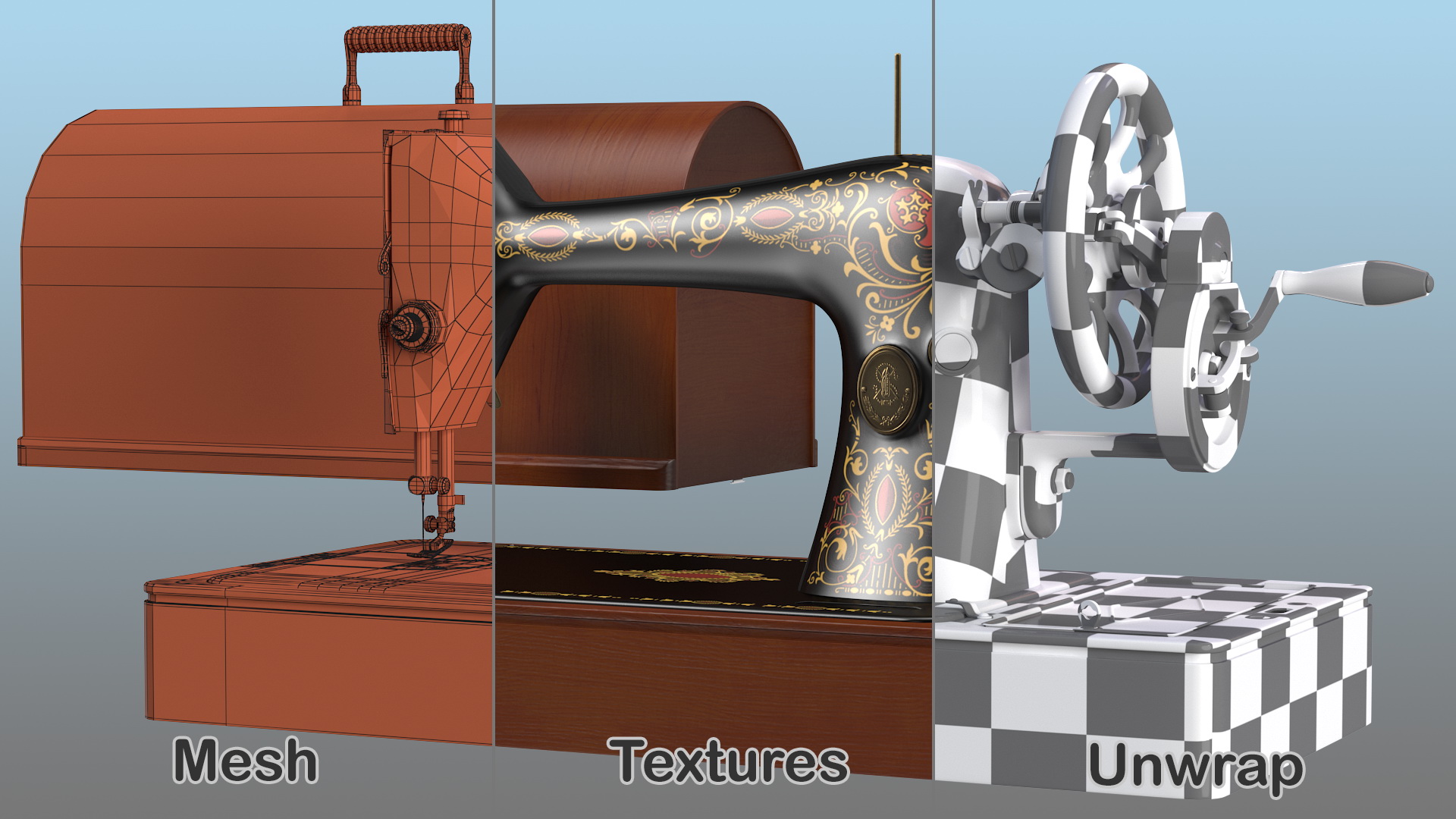 Vintage Sewing Machine with Wooden Case 3D model