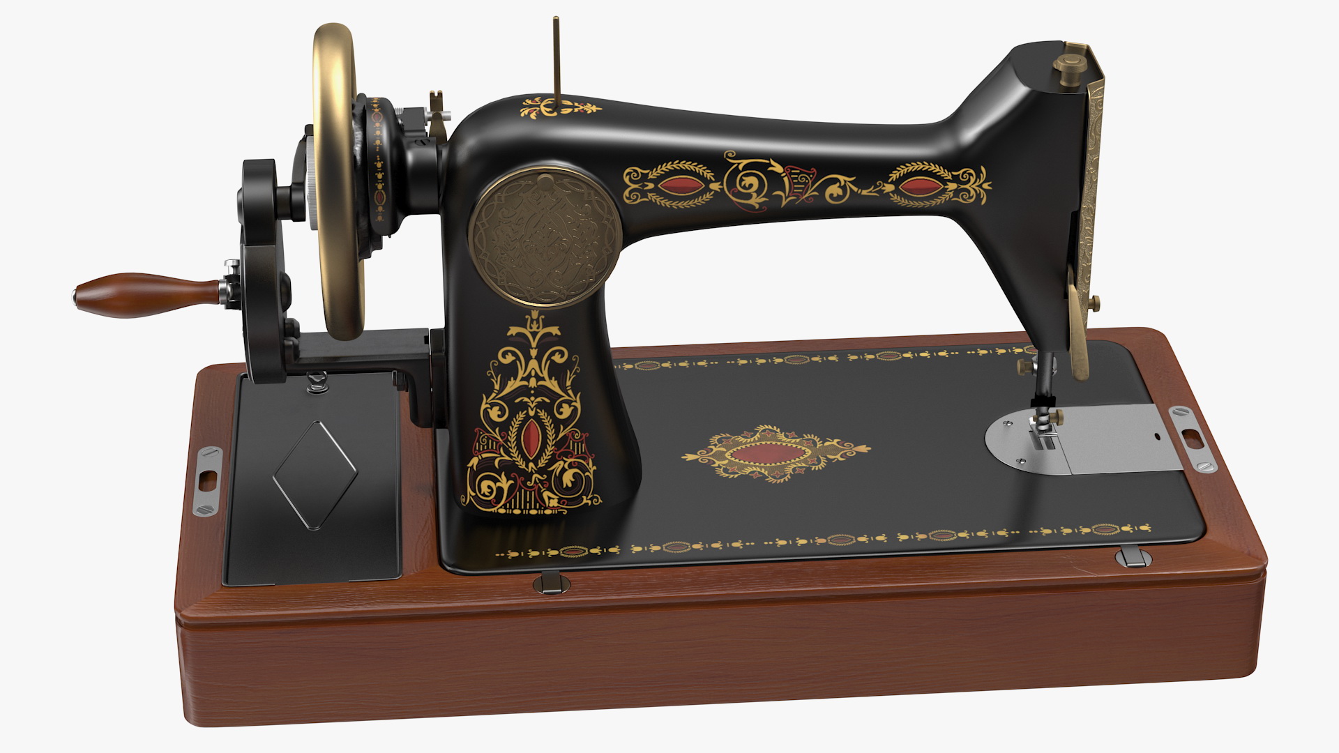 Vintage Sewing Machine with Wooden Case 3D model