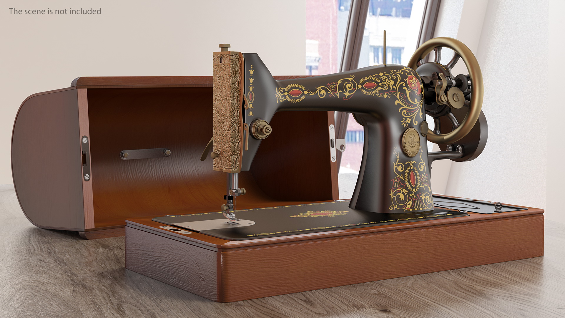 Vintage Sewing Machine with Wooden Case 3D model