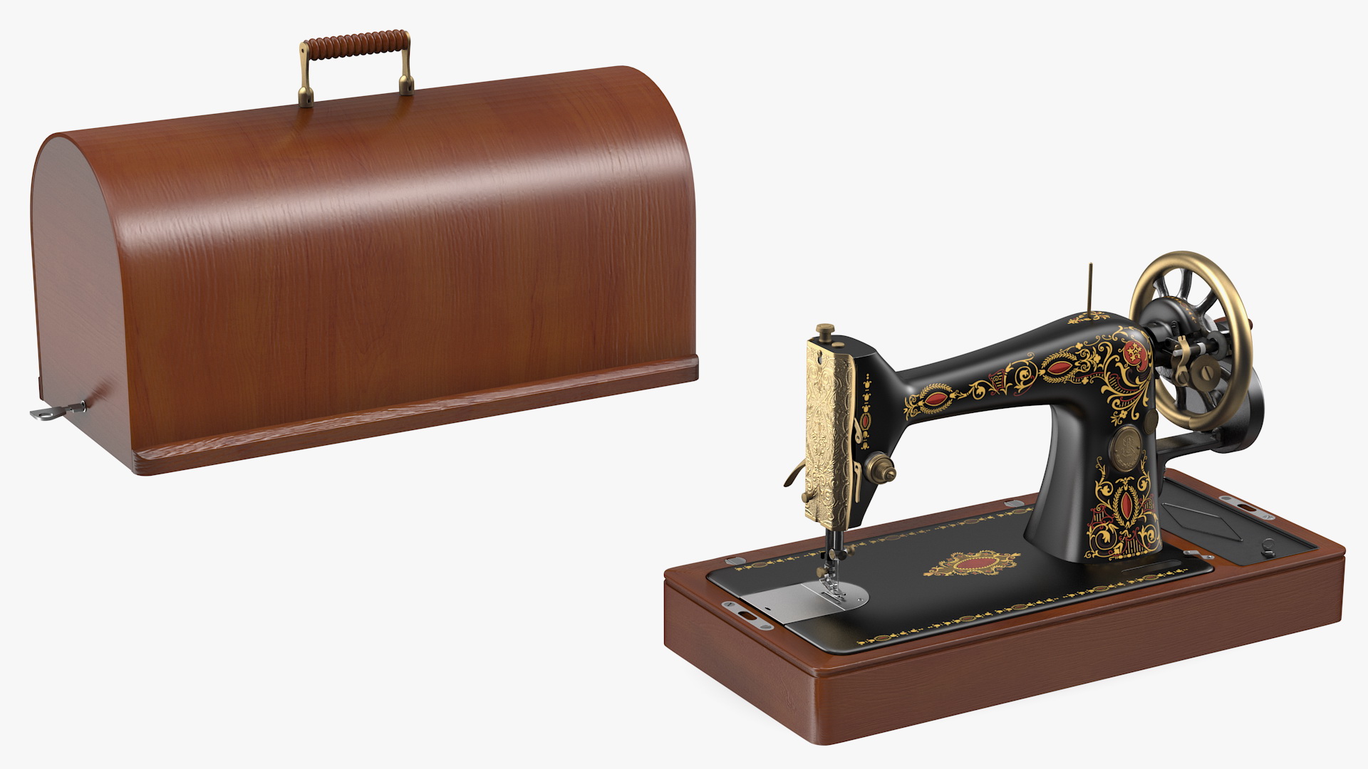 Vintage Sewing Machine with Wooden Case 3D model