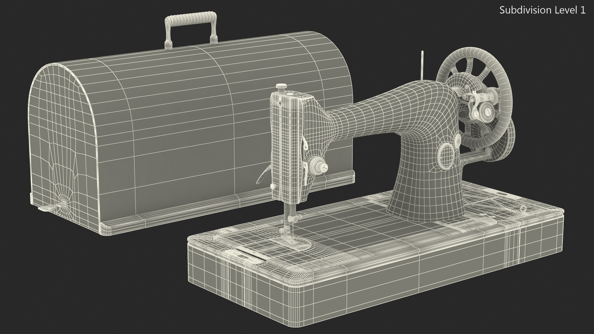 Vintage Sewing Machine with Wooden Case 3D model
