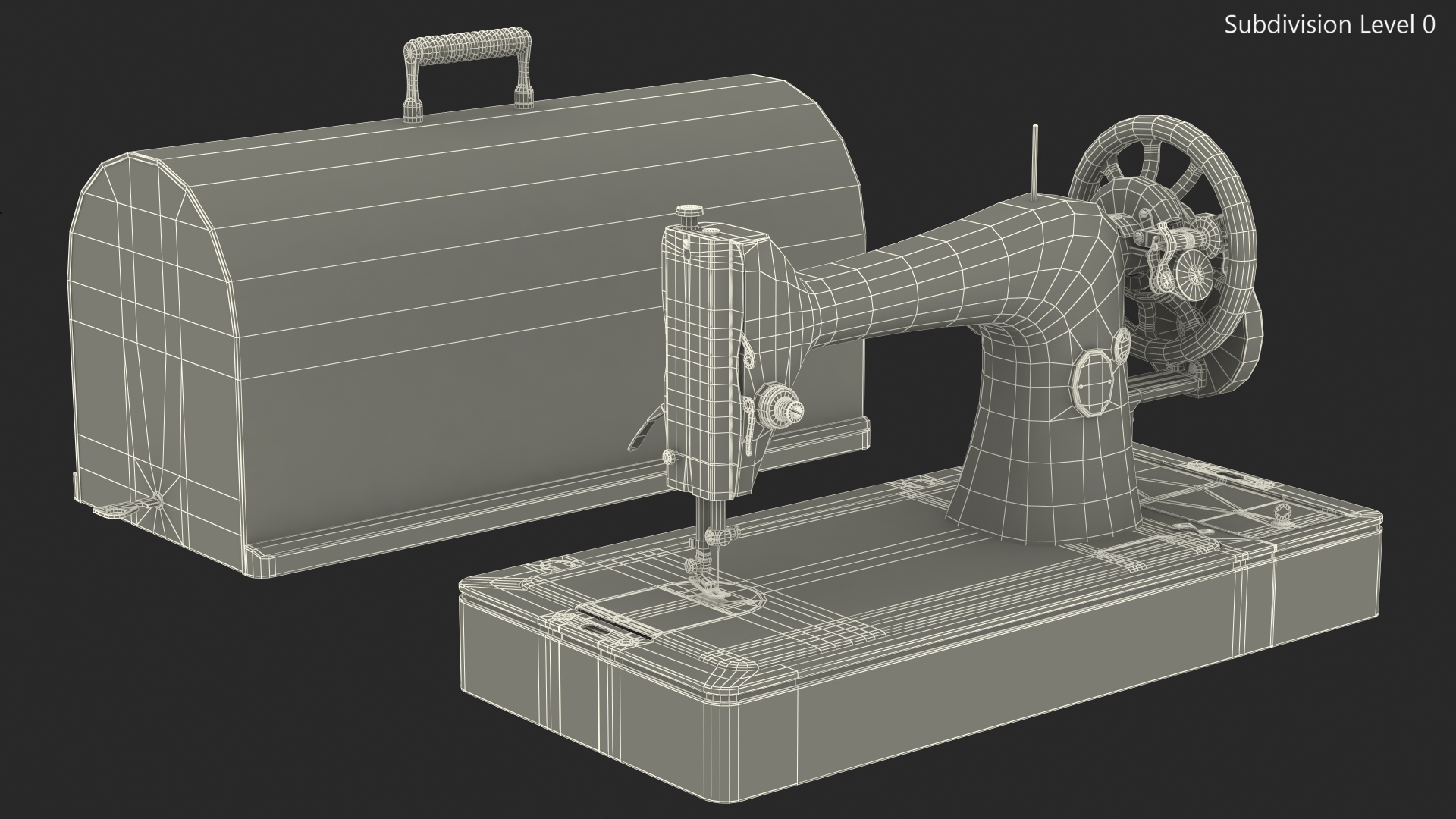 Vintage Sewing Machine with Wooden Case 3D model