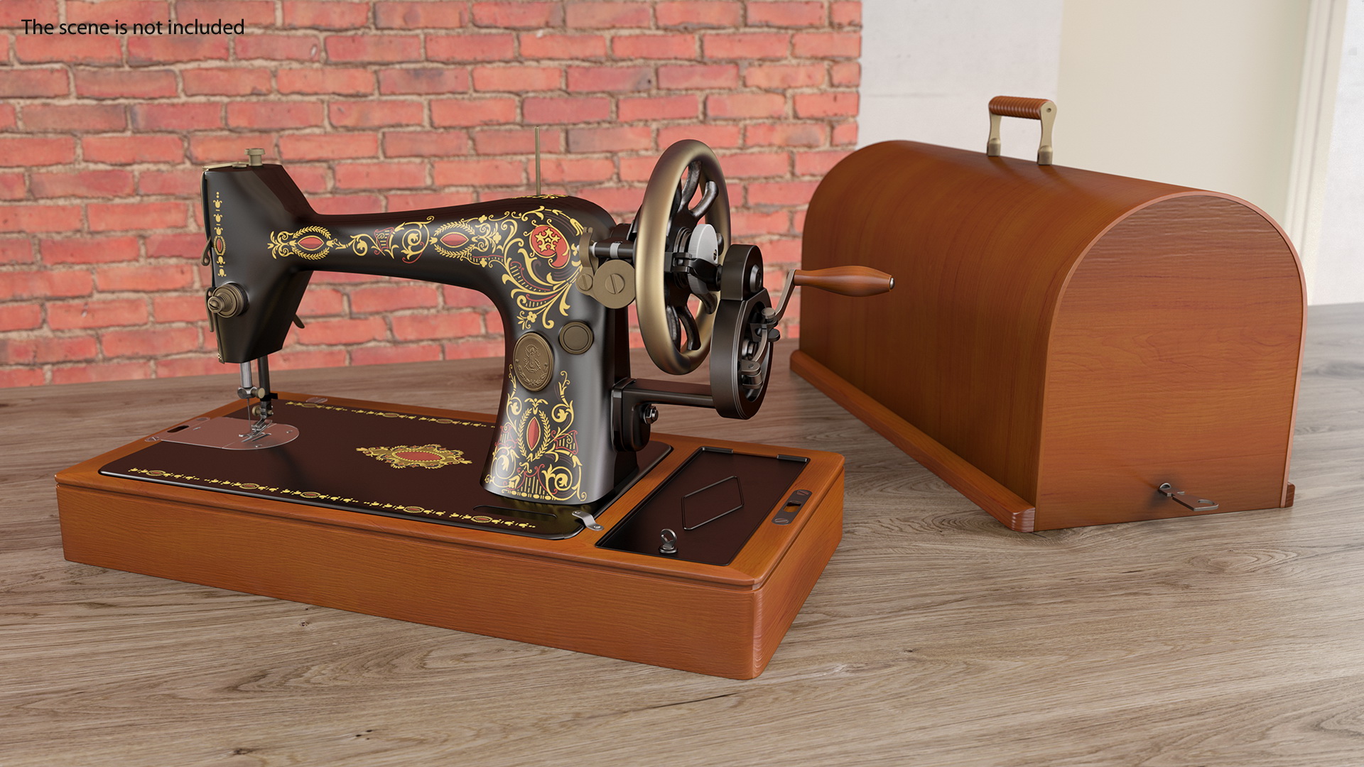 Vintage Sewing Machine with Wooden Case 3D model