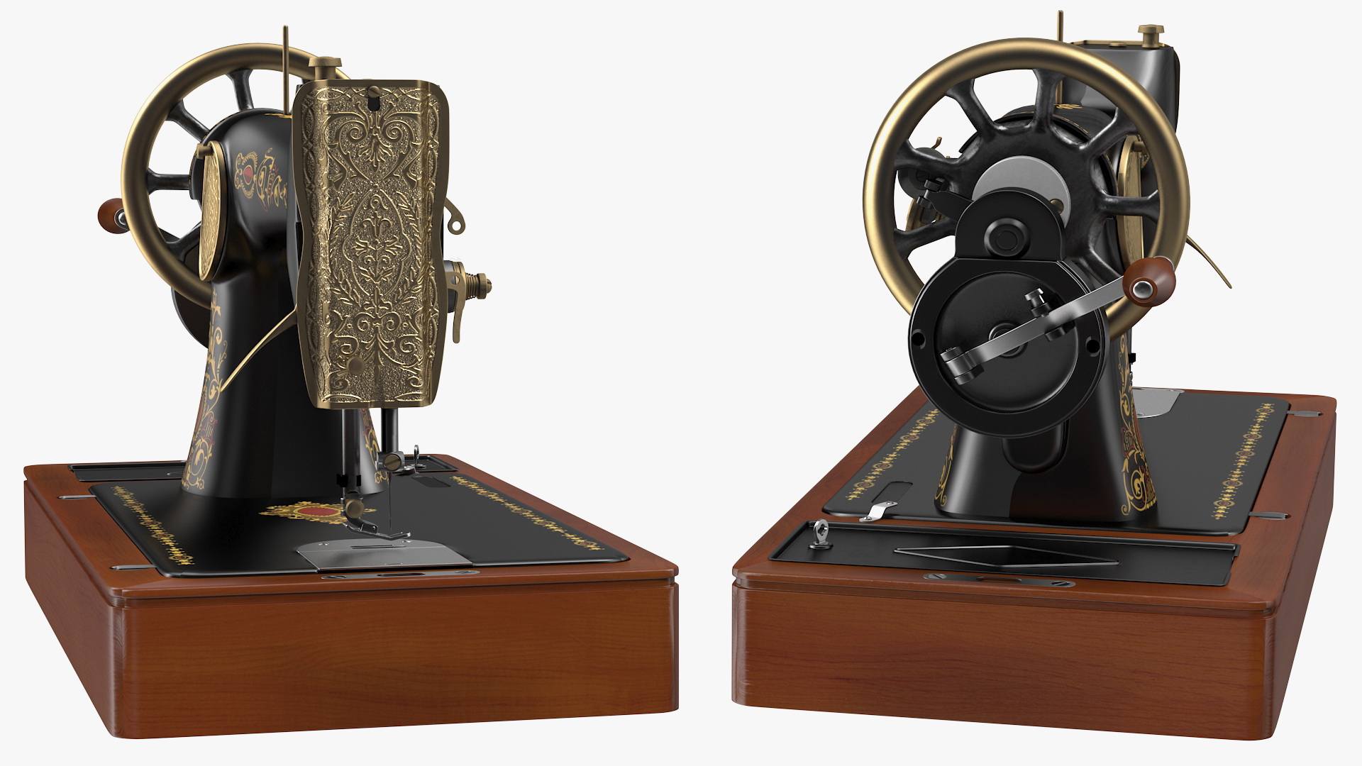 Vintage Sewing Machine with Wooden Case 3D model