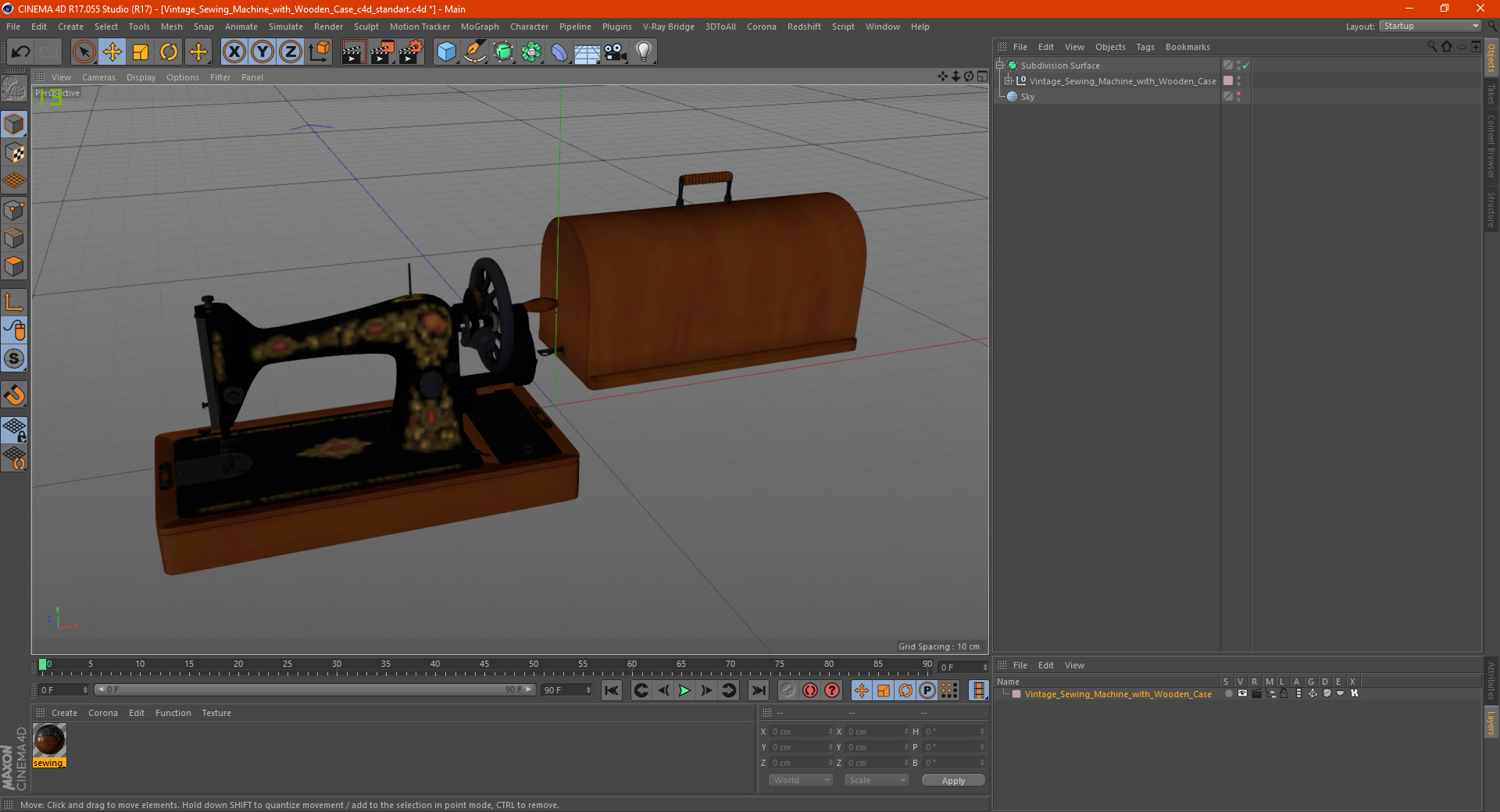 Vintage Sewing Machine with Wooden Case 3D model