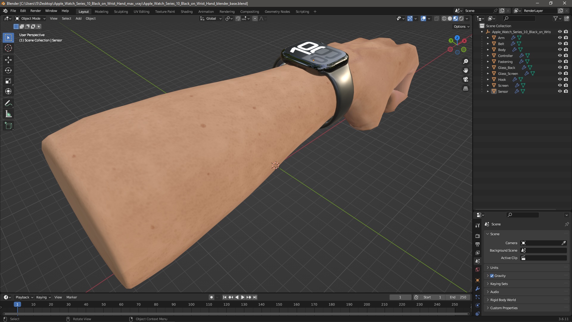 3D Apple Watch Series 10 Black on Wrist Hand