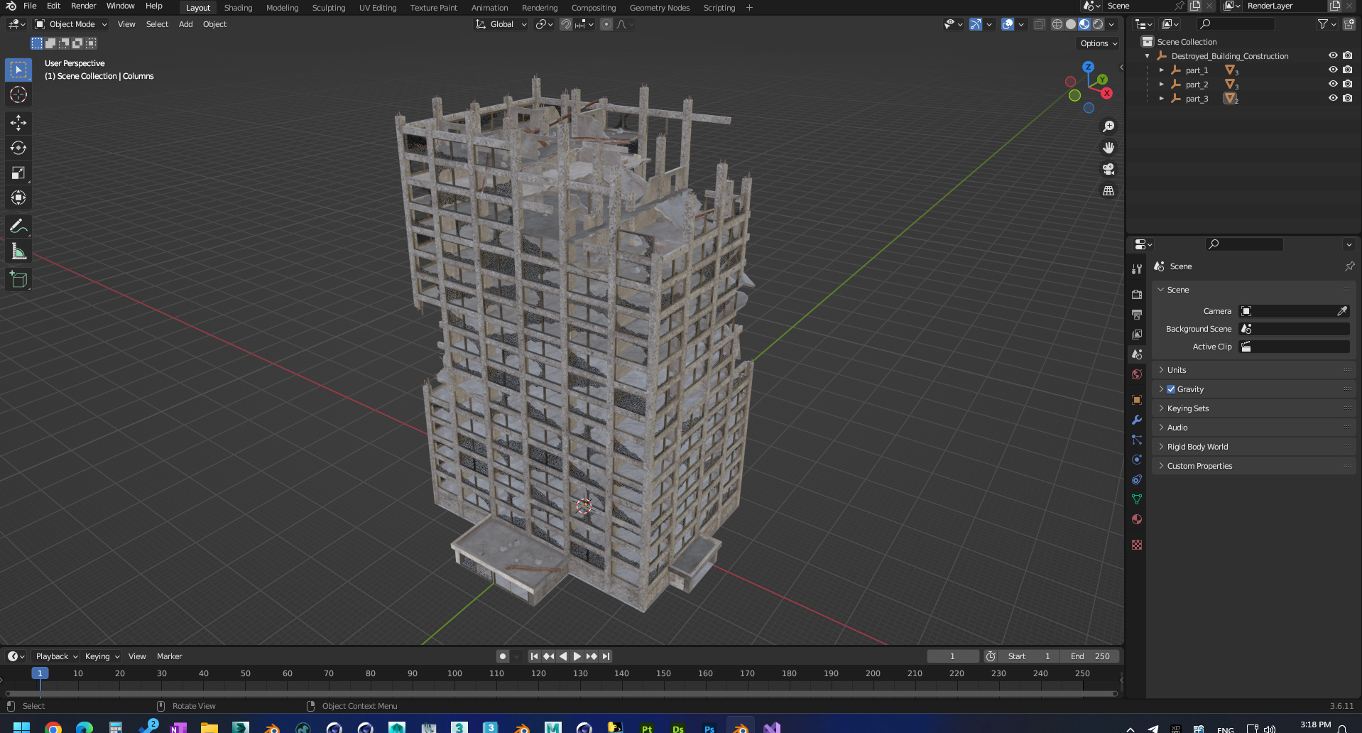 3D Destroyed Building Construction