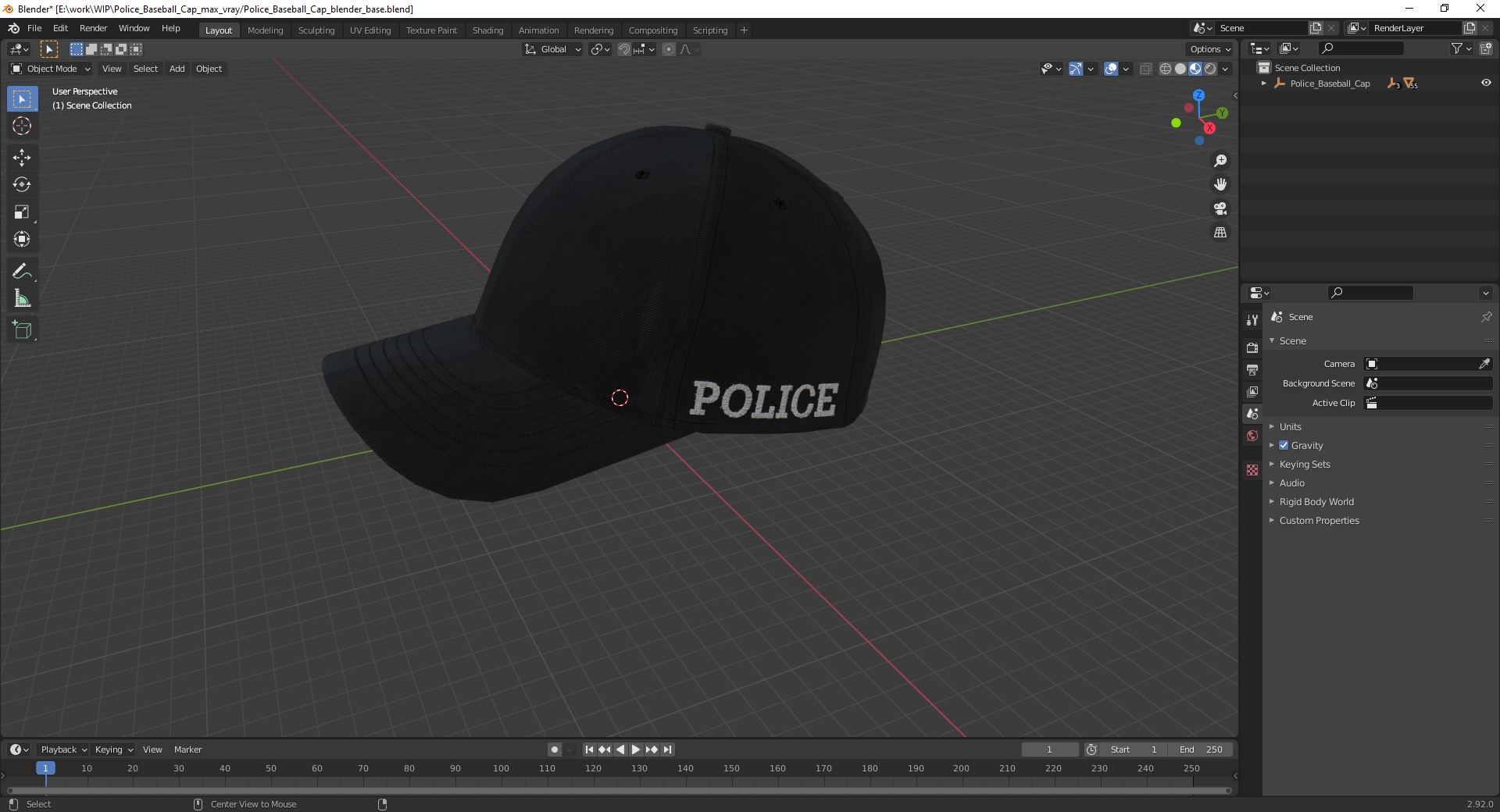 Police Baseball Cap 3D model