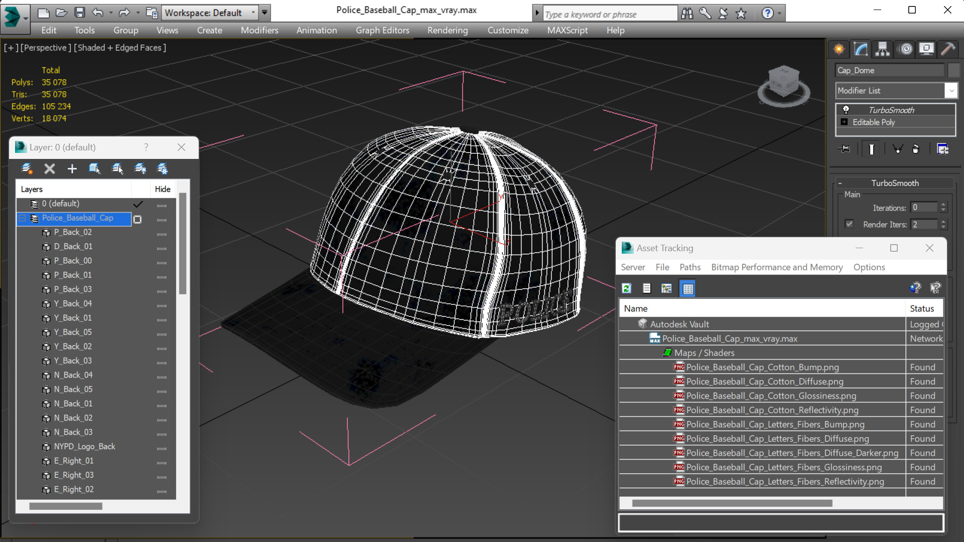 Police Baseball Cap 3D model