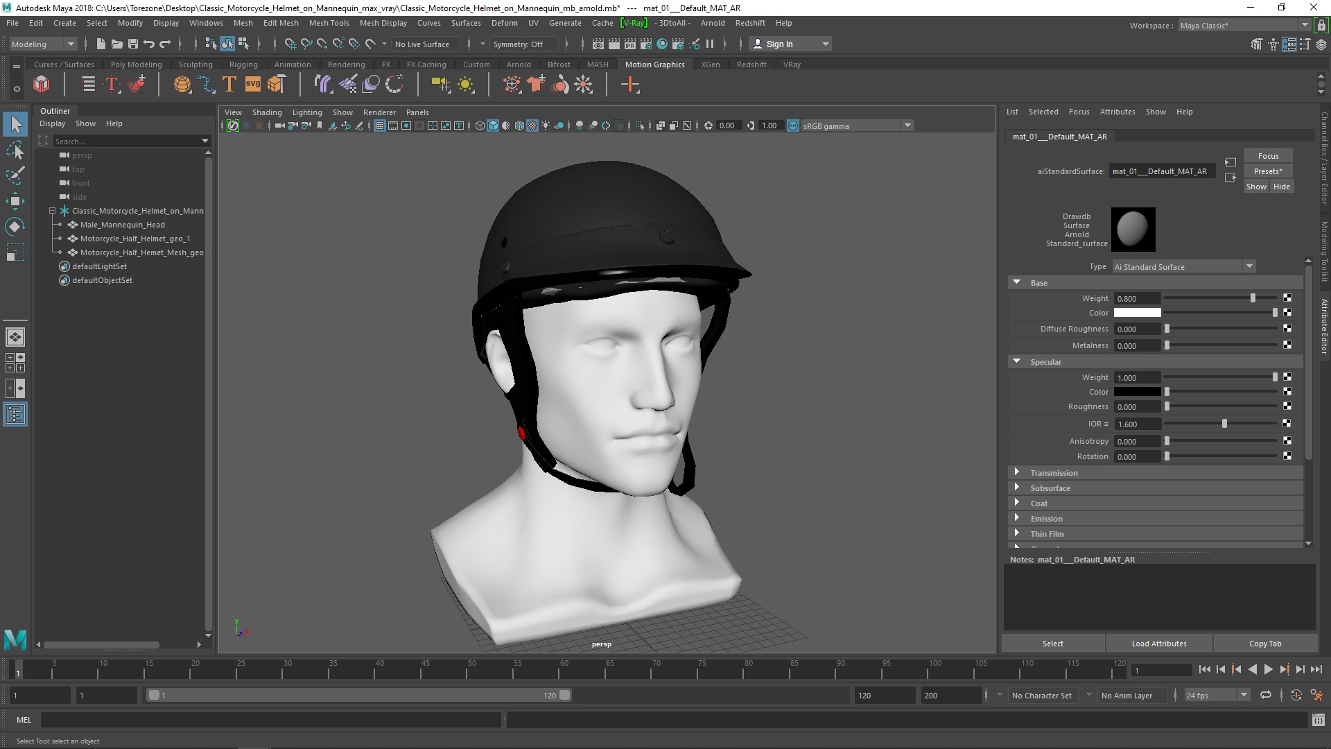 3D Classic Motorcycle Helmet on Mannequin model