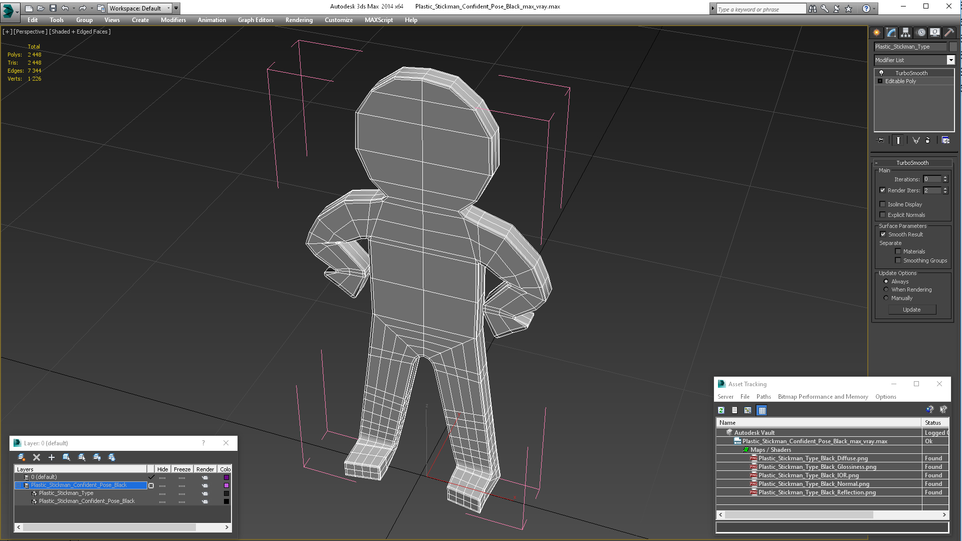 Plastic Stickman Confident Pose Black 3D