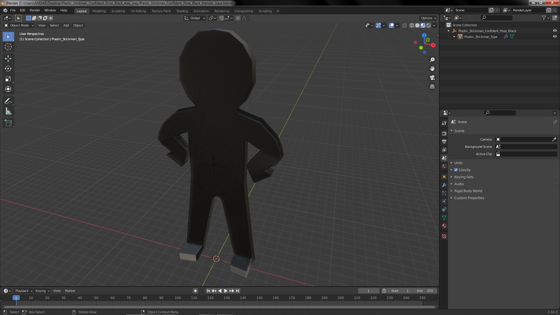 Plastic Stickman Confident Pose Black 3D
