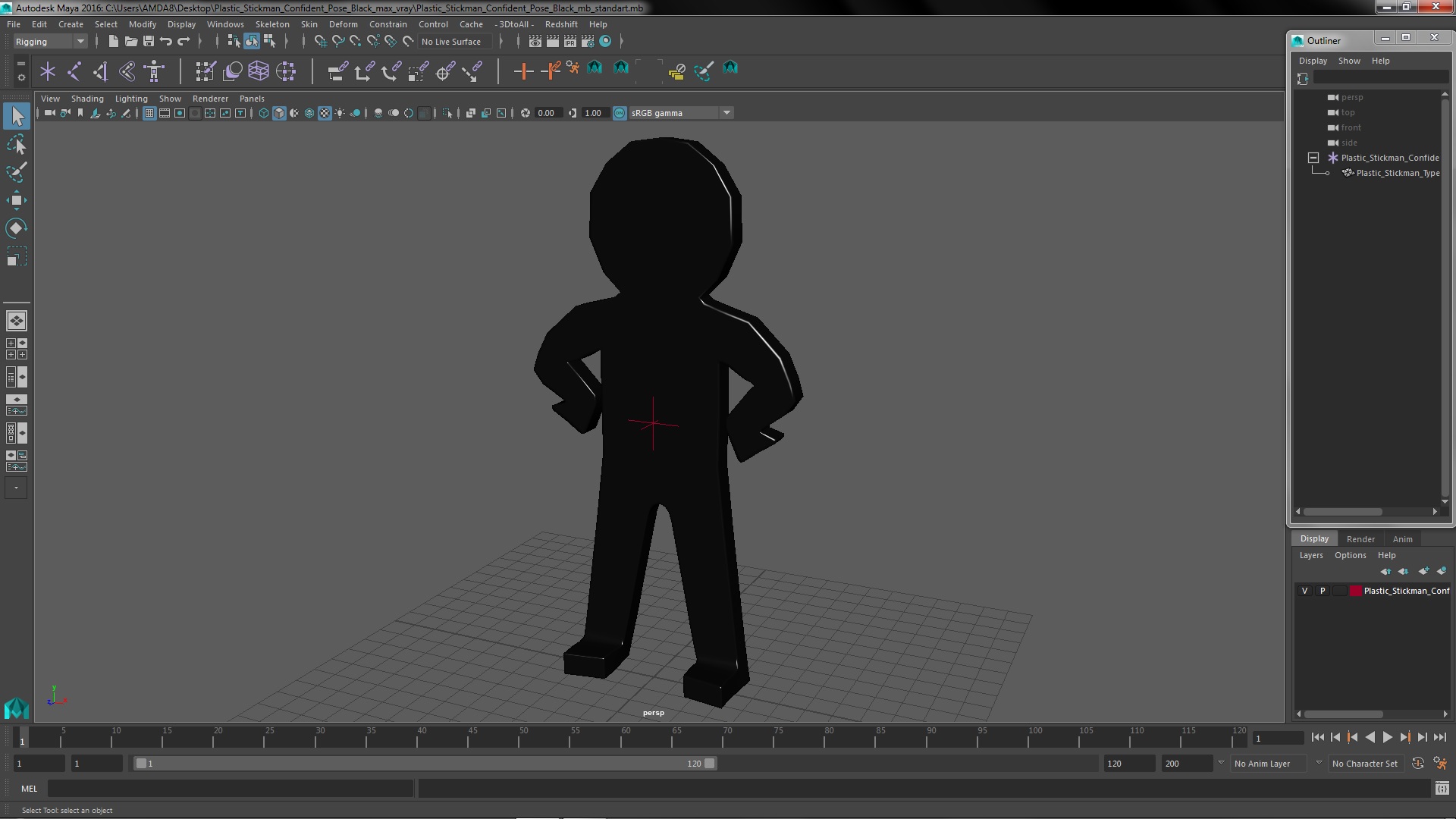 Plastic Stickman Confident Pose Black 3D