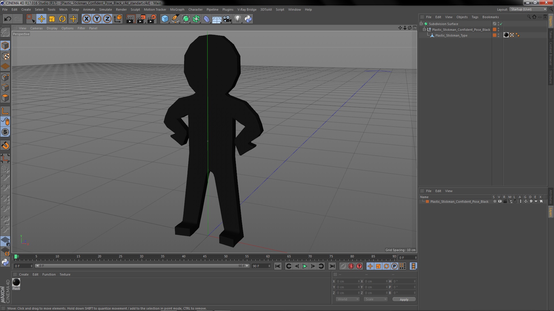 Plastic Stickman Confident Pose Black 3D