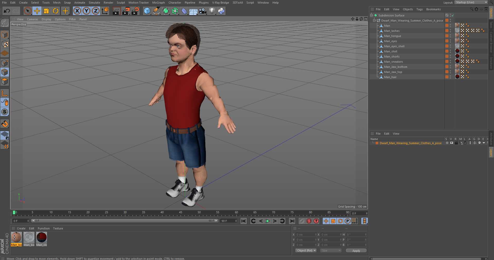 Dwarf Man Wearing Summer Clothes A-pose 3D model