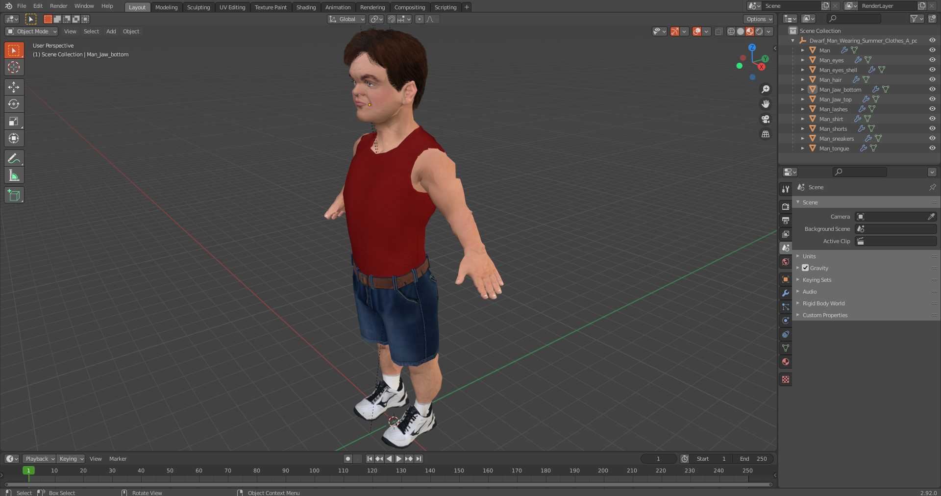 Dwarf Man Wearing Summer Clothes A-pose 3D model