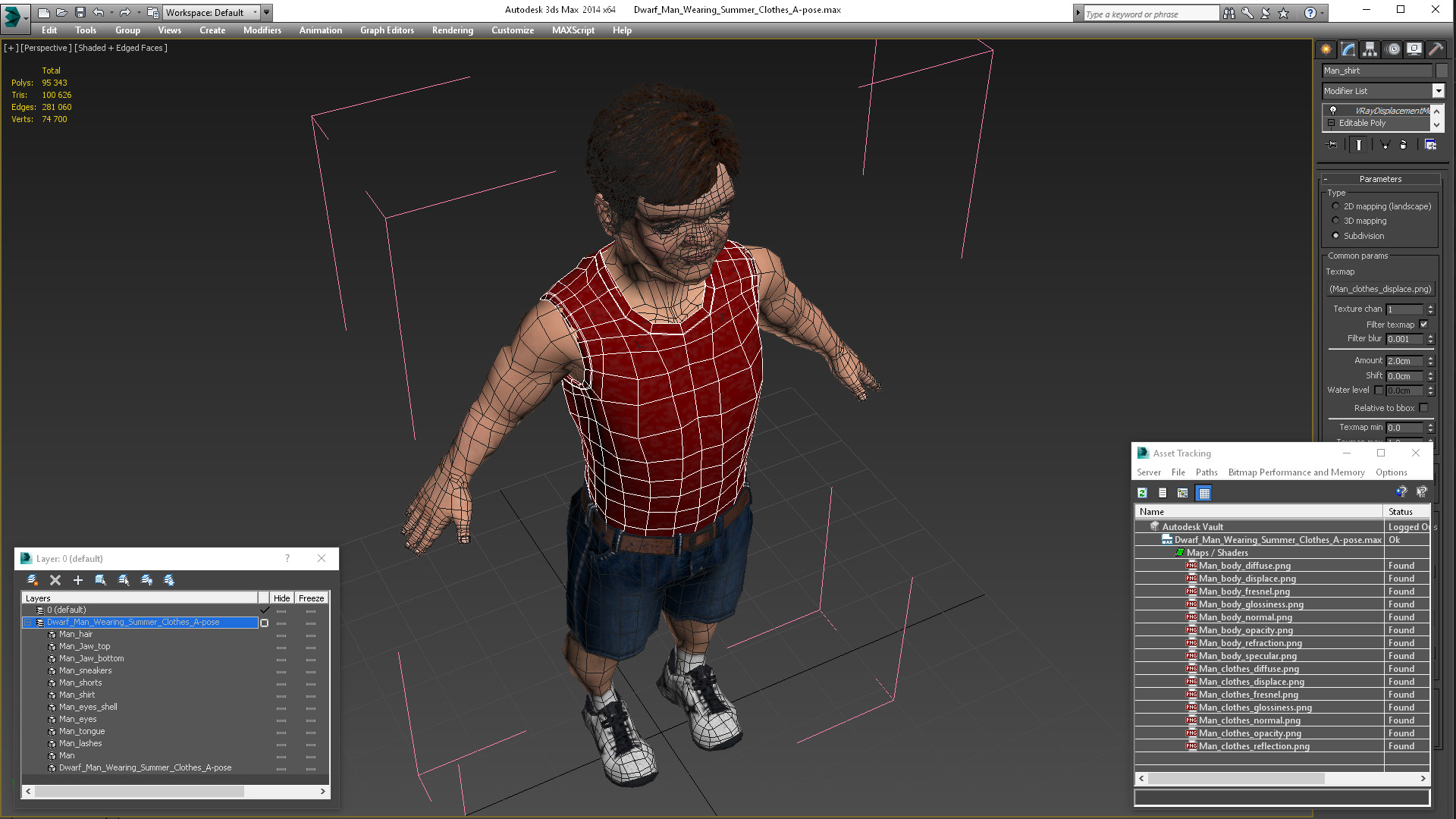 Dwarf Man Wearing Summer Clothes A-pose 3D model