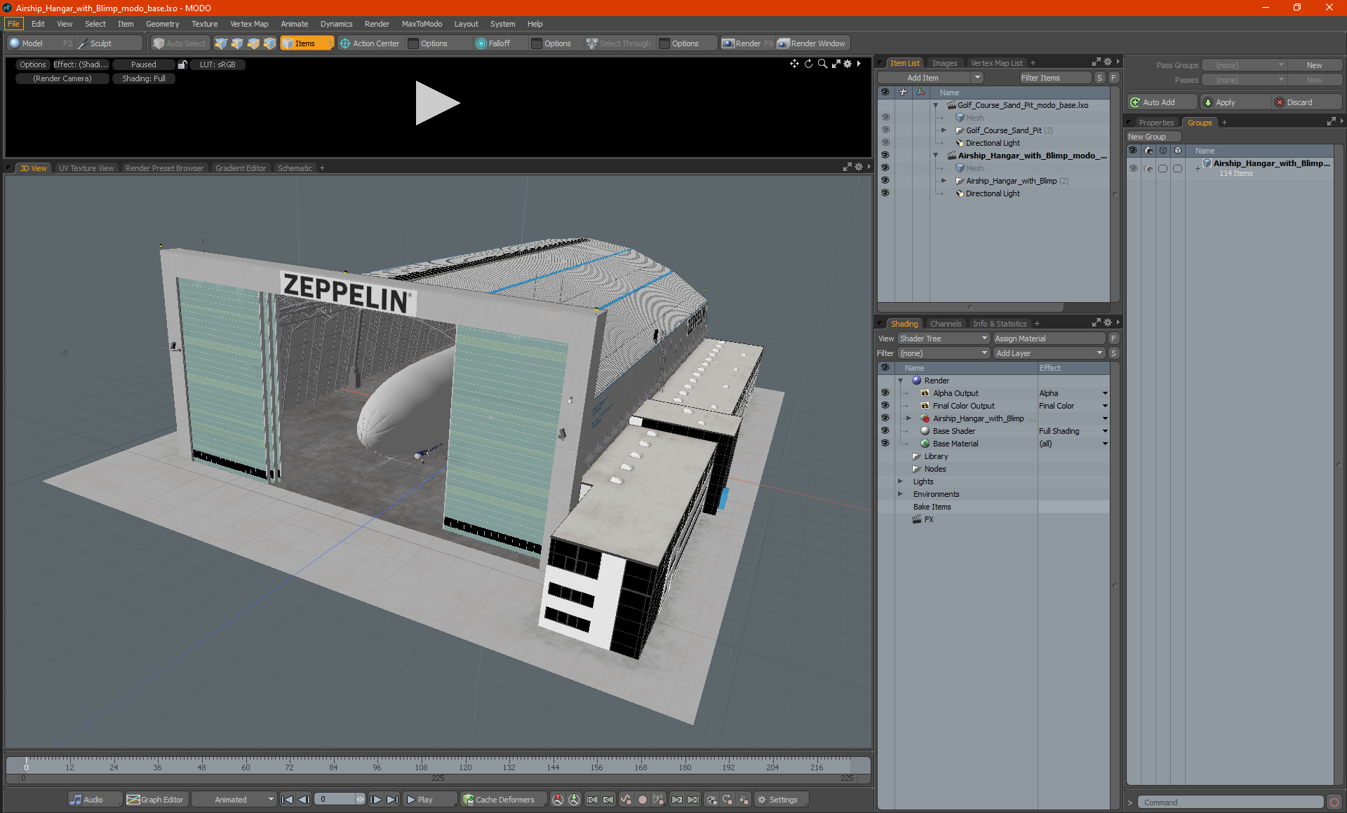 3D model Airship Hangar with Blimp