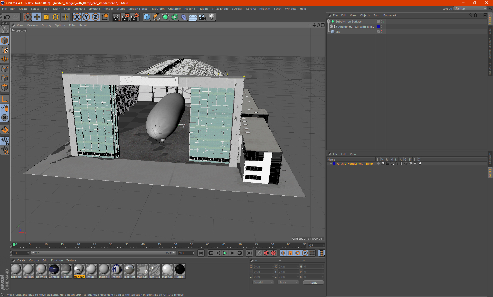 3D model Airship Hangar with Blimp