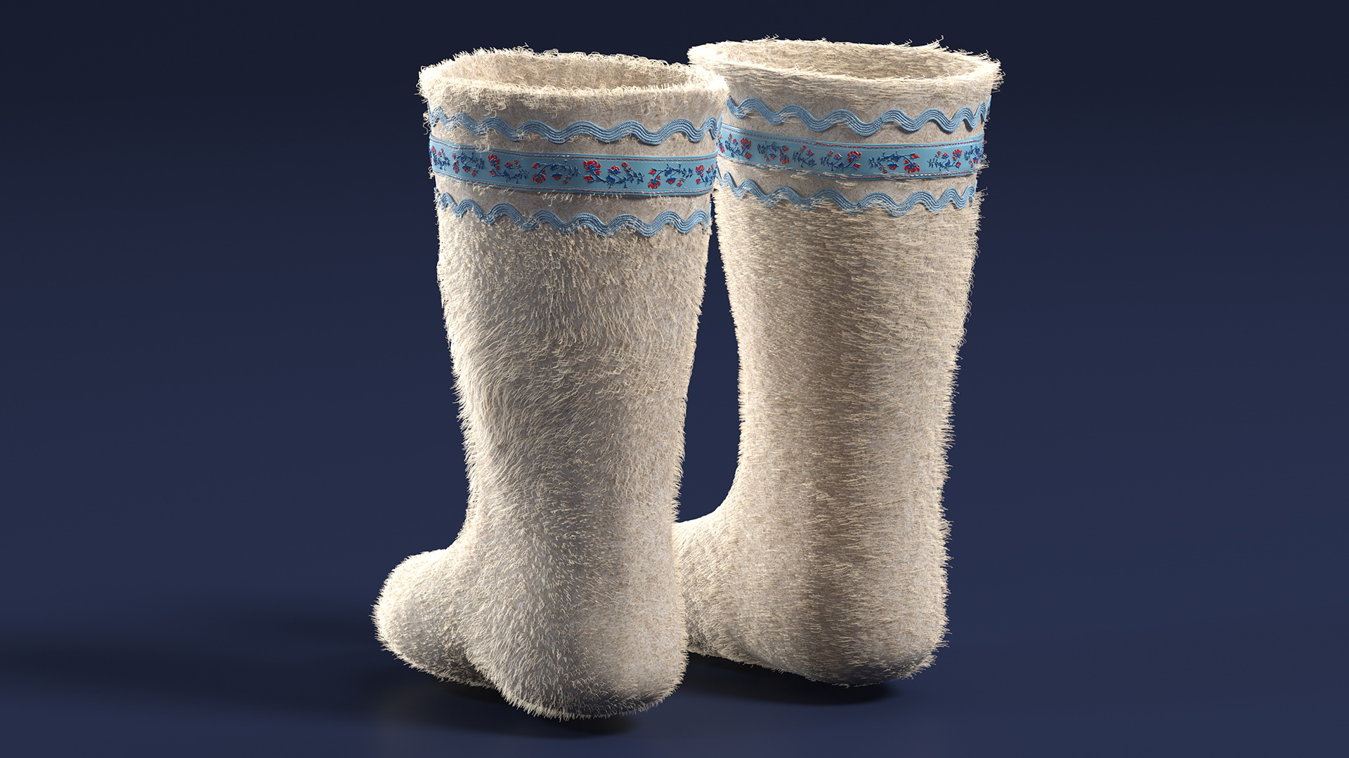 3D Warm White Felt Boots With Embroidery Fur