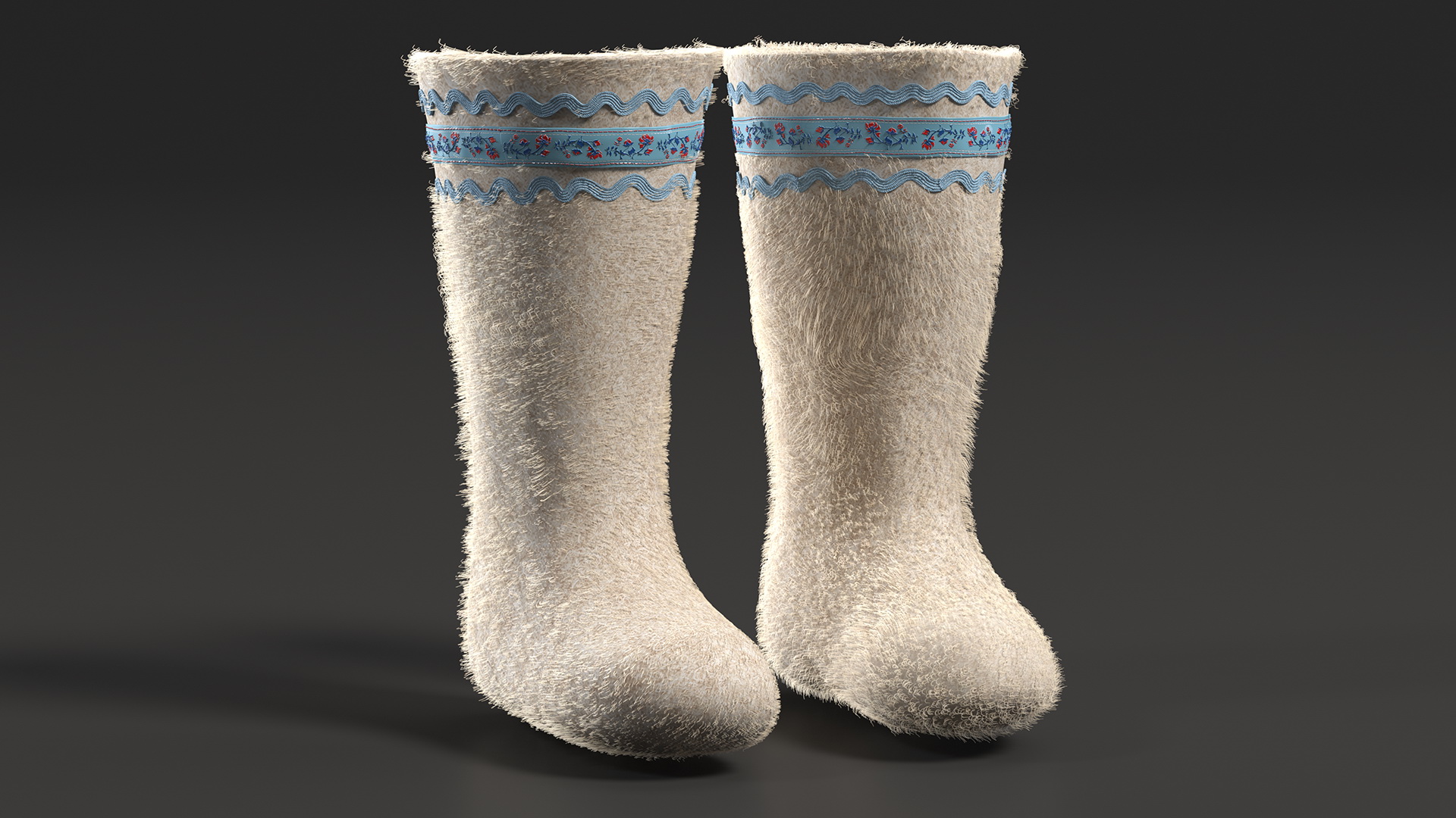3D Warm White Felt Boots With Embroidery Fur