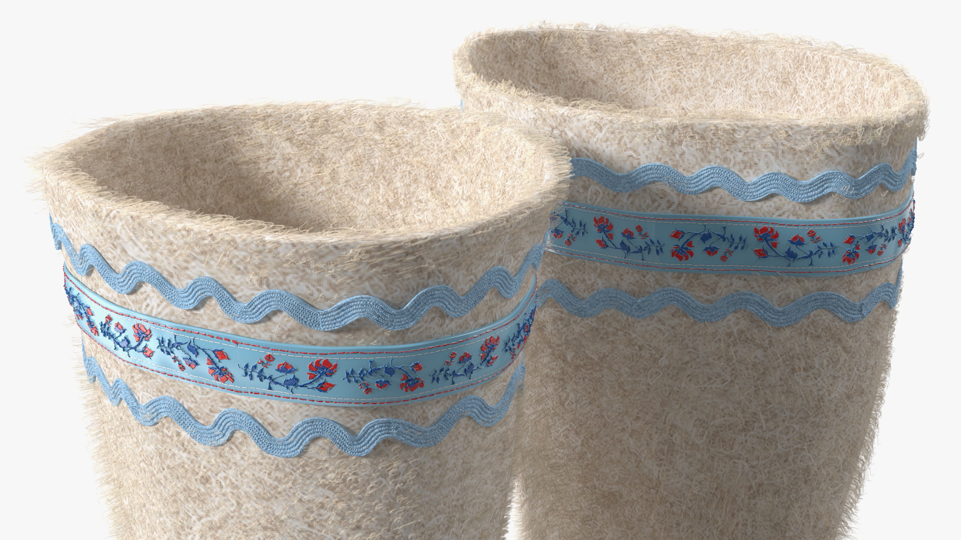 3D Warm White Felt Boots With Embroidery Fur