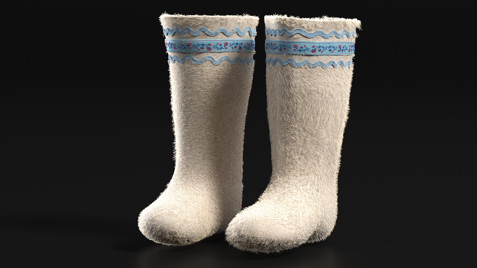 3D Warm White Felt Boots With Embroidery Fur