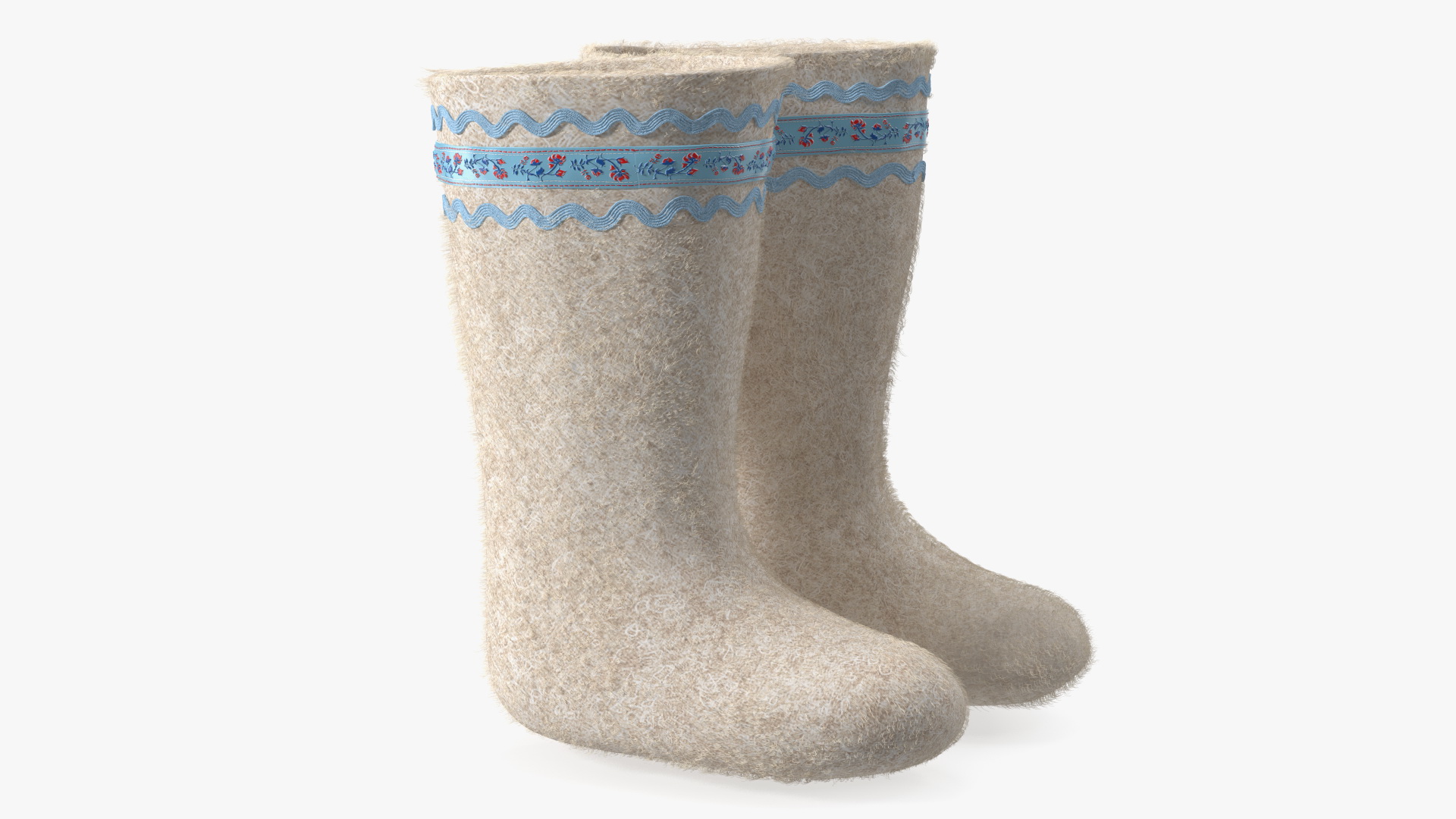3D Warm White Felt Boots With Embroidery Fur