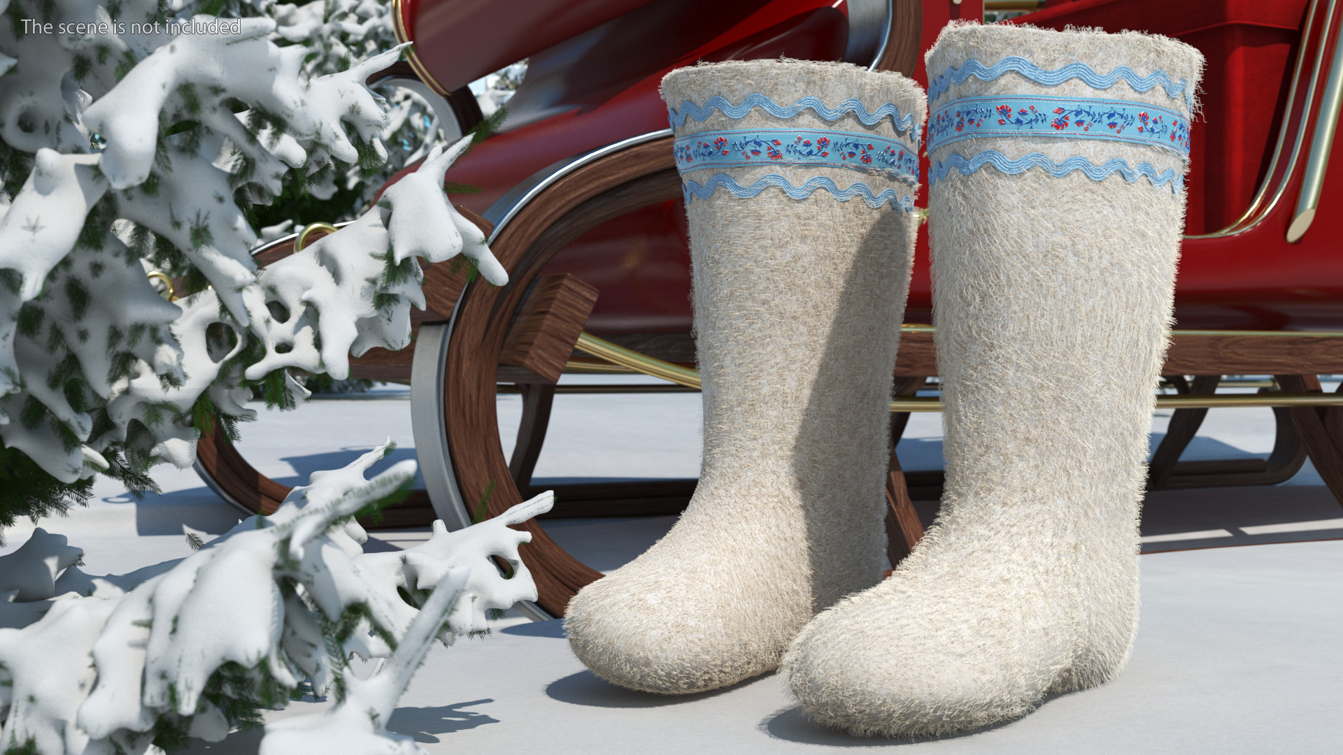 3D Warm White Felt Boots With Embroidery Fur