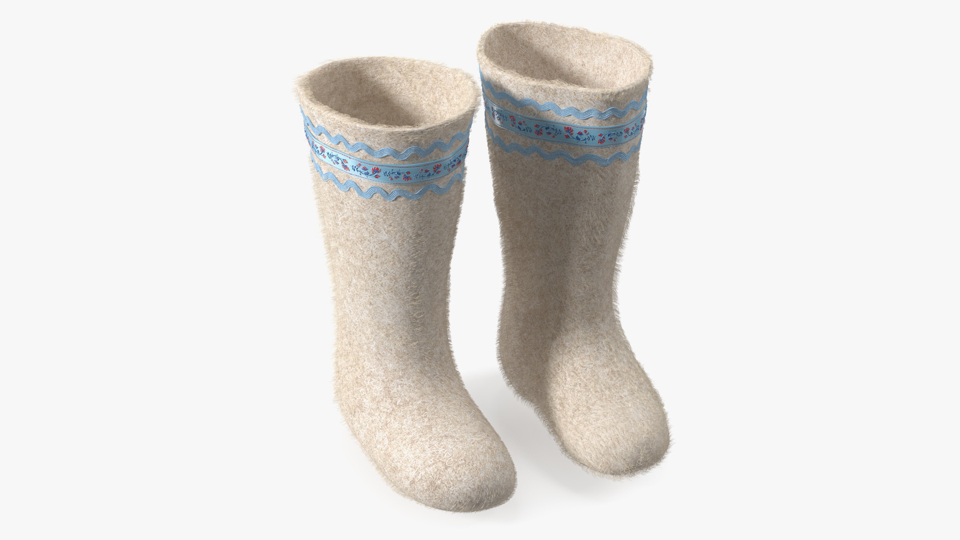 3D Warm White Felt Boots With Embroidery Fur