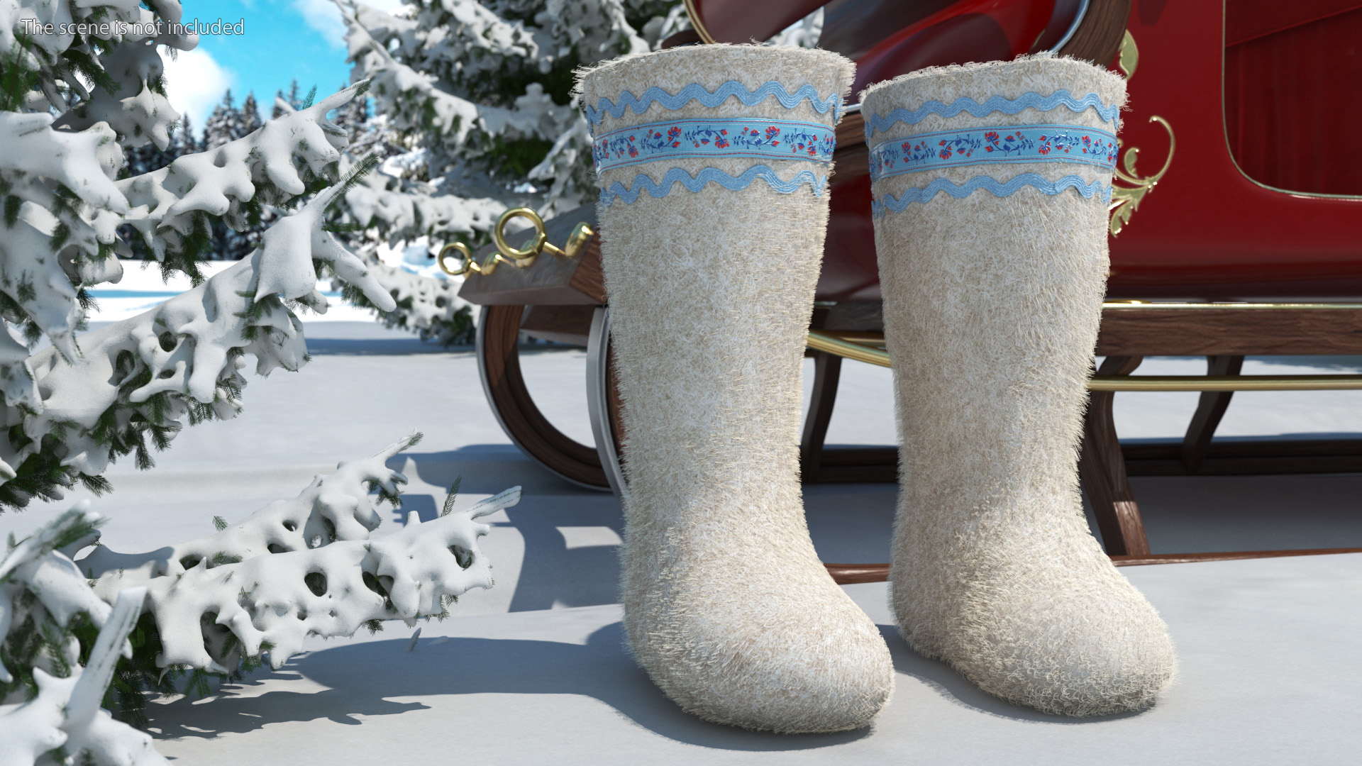 3D Warm White Felt Boots With Embroidery Fur