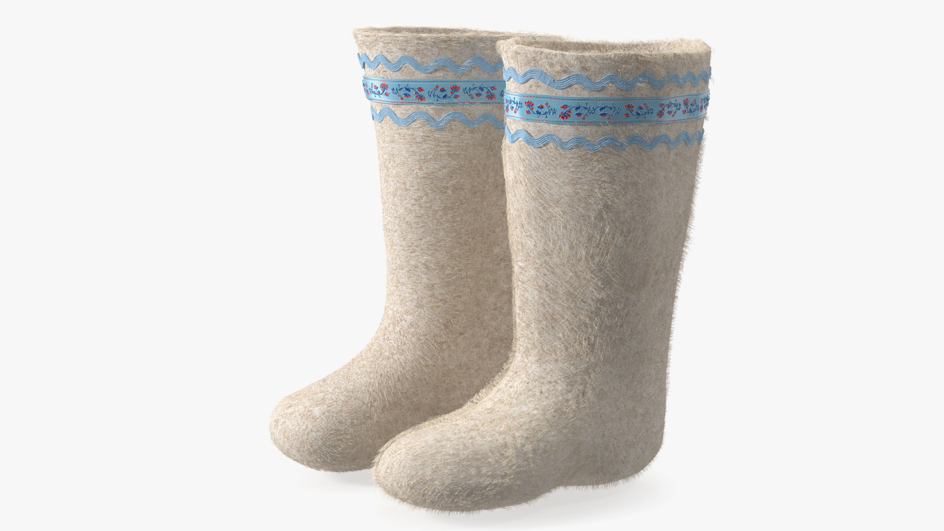 3D Warm White Felt Boots With Embroidery Fur