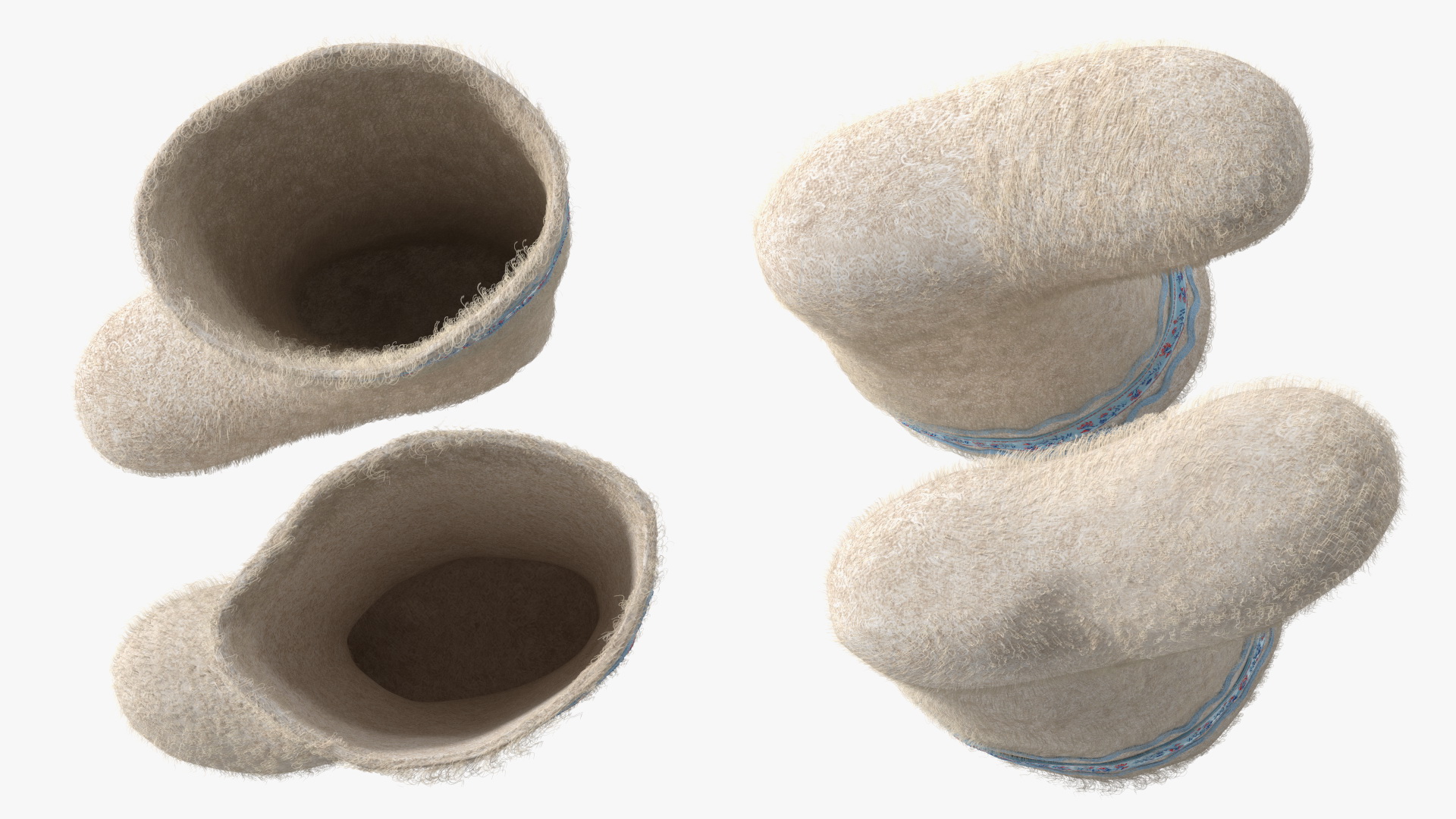 3D Warm White Felt Boots With Embroidery Fur
