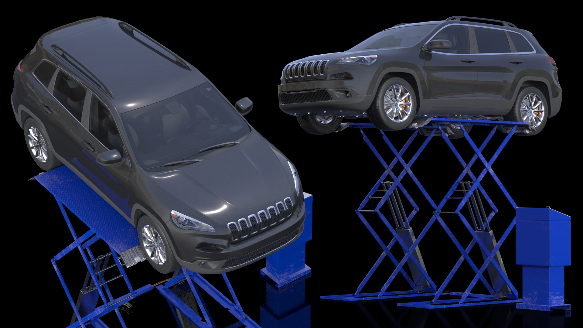 3D Automotive Scissor Lift and SUV