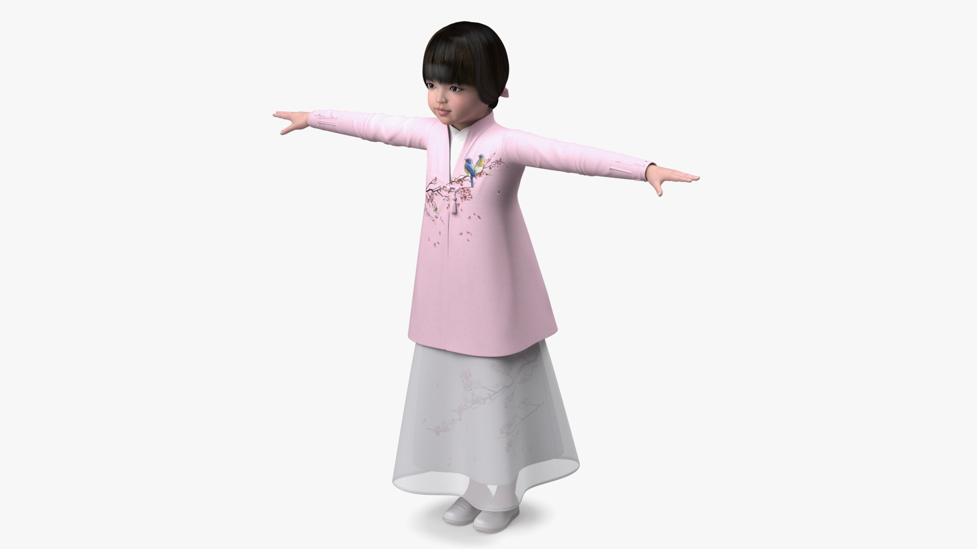 3D Child Girl from Asia in National Costume Rigged for Modo