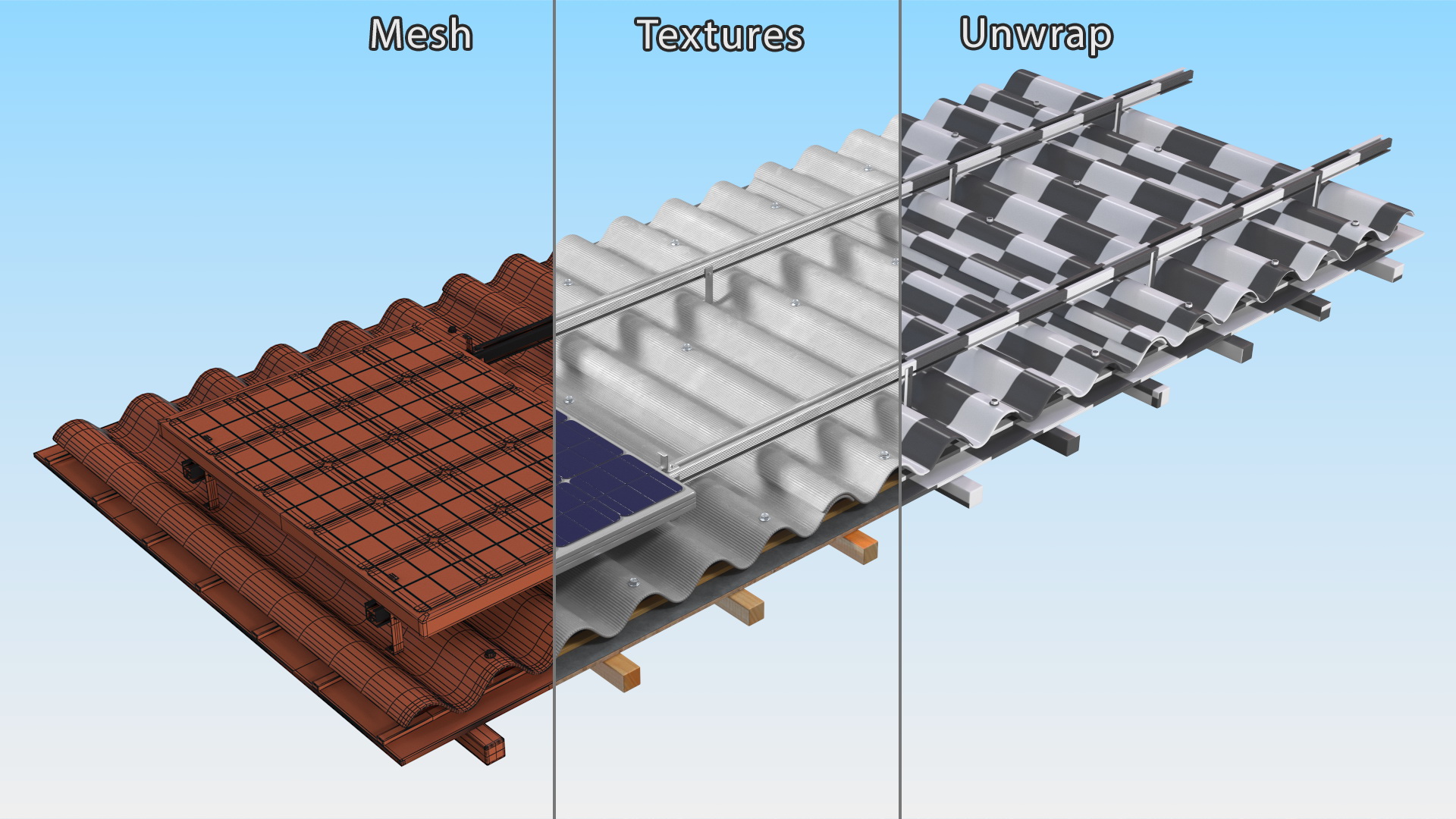 3D Asbestos Roof Slate with Solar Panel