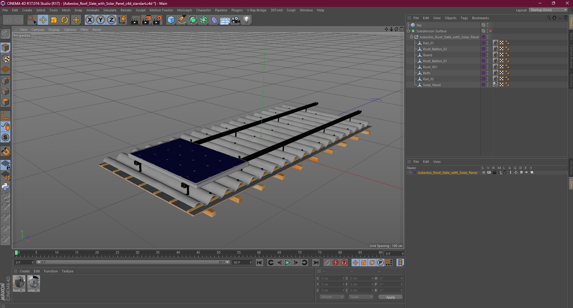 3D Asbestos Roof Slate with Solar Panel