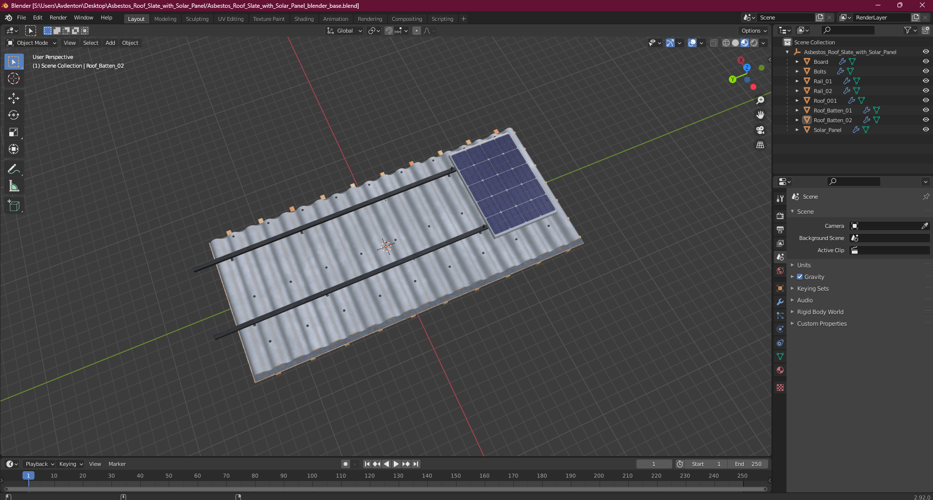 3D Asbestos Roof Slate with Solar Panel