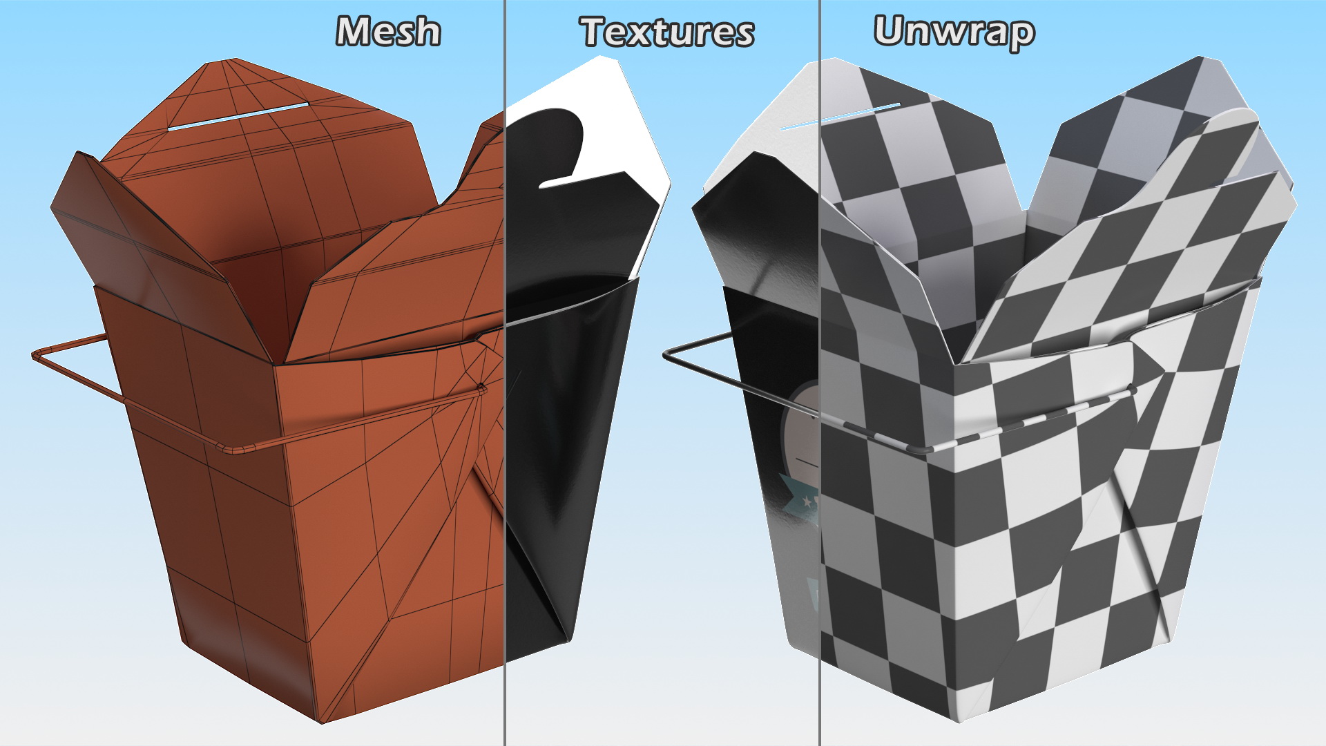 Black Paper Chinese Takeout Box 32 Oz Opened 3D model